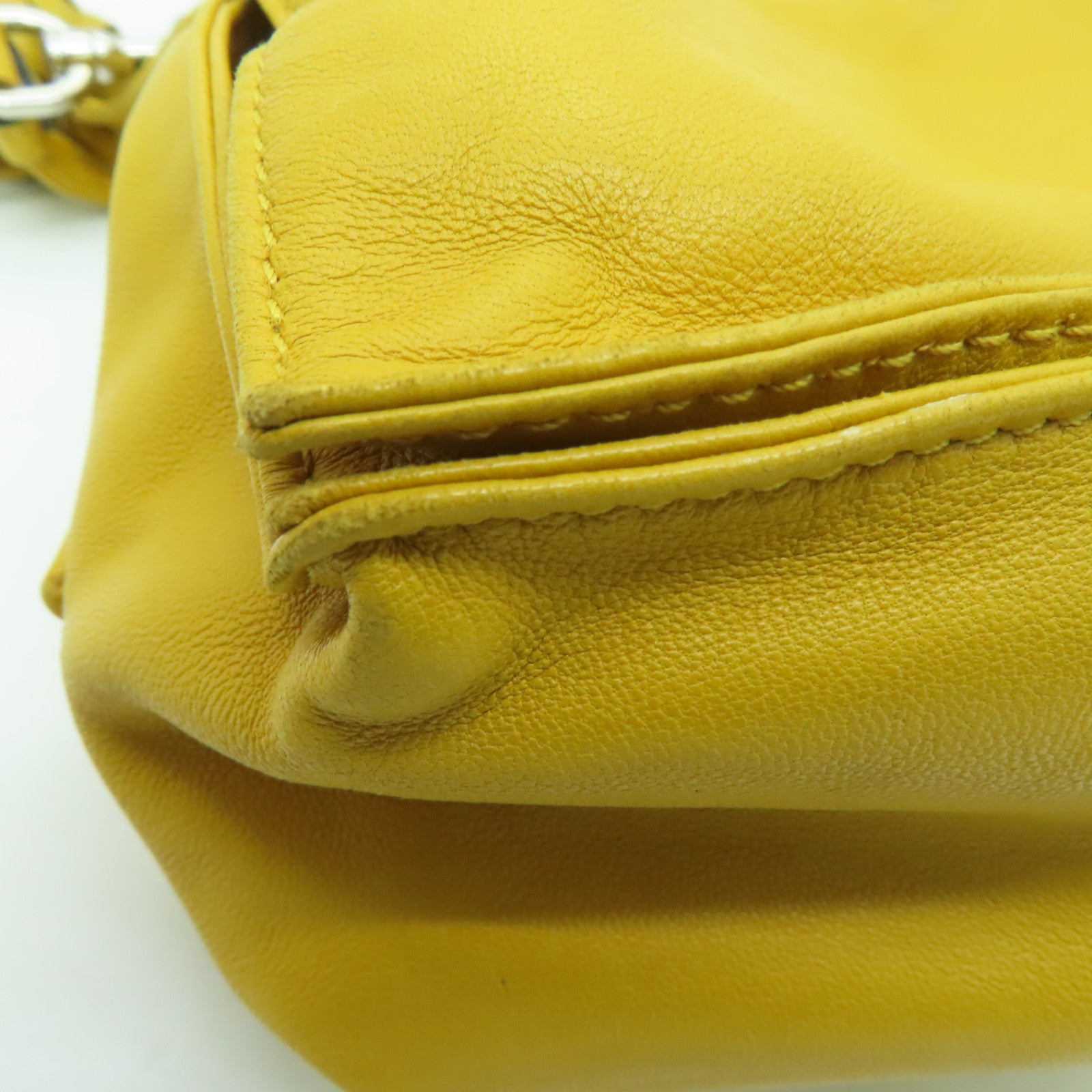 LOEWE [Sharp Discount] Sheepskin Leather Bolso Flamenco 30 Silver Buckle Shoulder Bag Mustard Color
