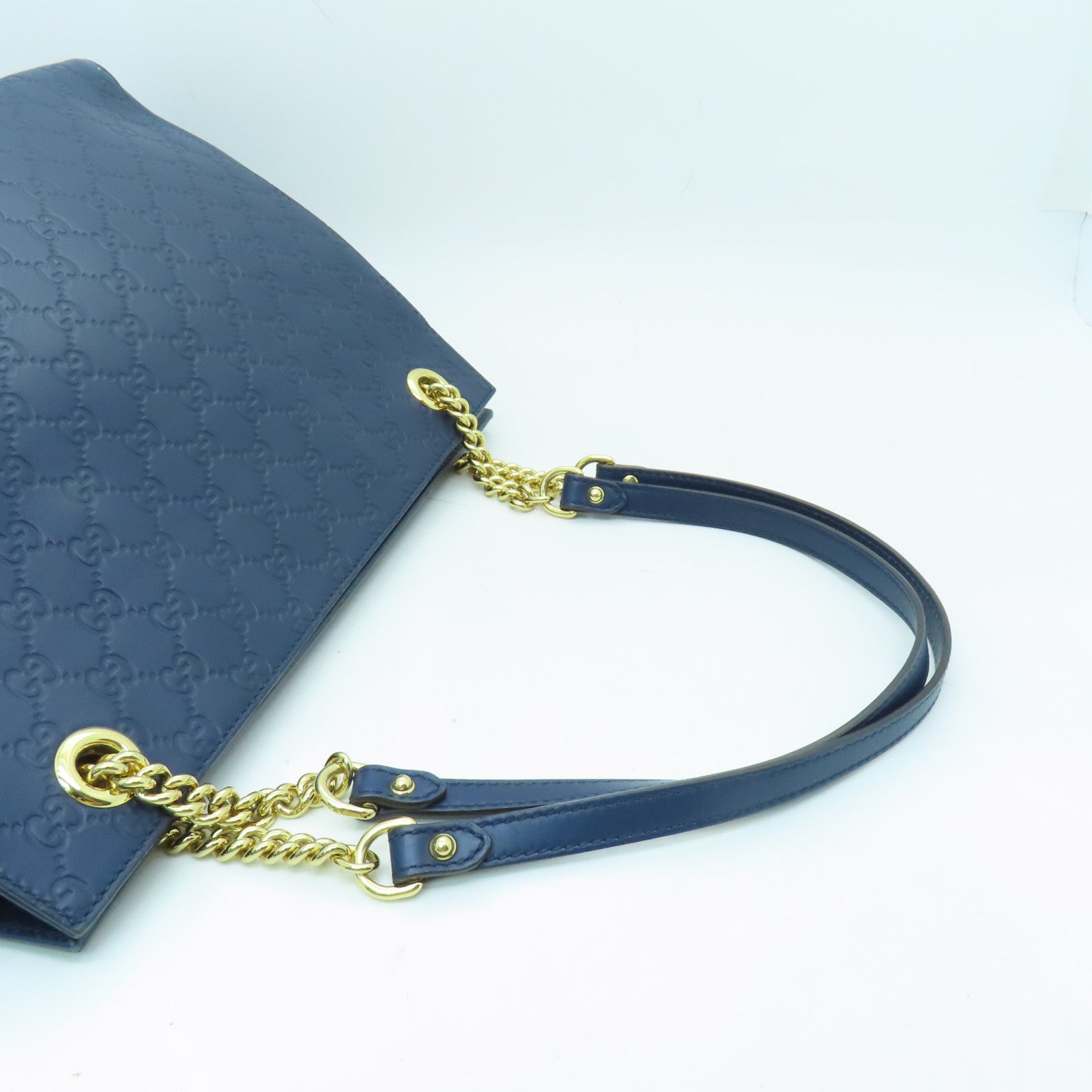 GUCCI 牛皮皮革Tote Bag金扣手挽袋藍色
