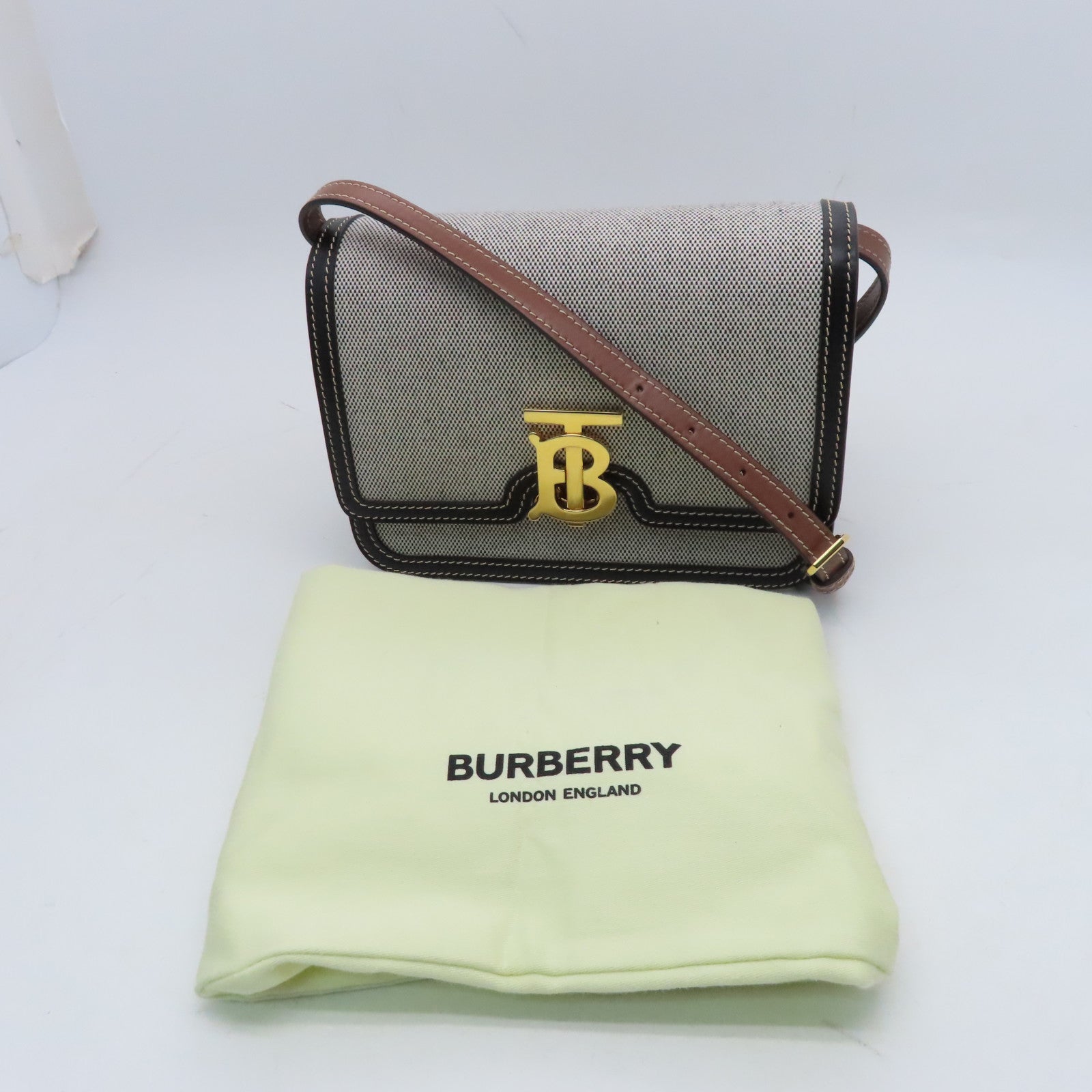 BURBERRY帆布/牛皮皮革Shoulder Bag金扣肩背袋白色/黑色/棕色