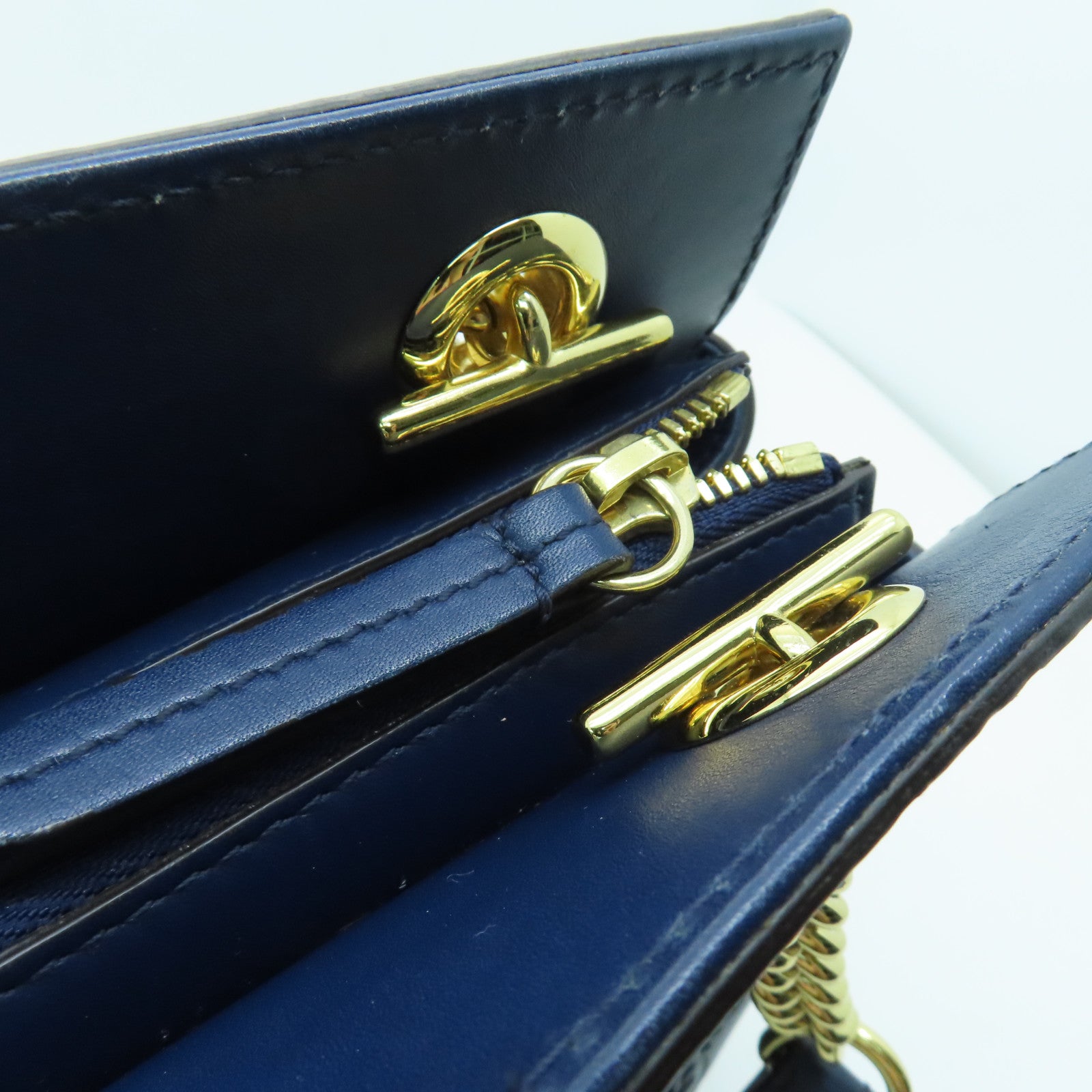 GUCCI 牛皮皮革Tote Bag金扣手挽袋藍色