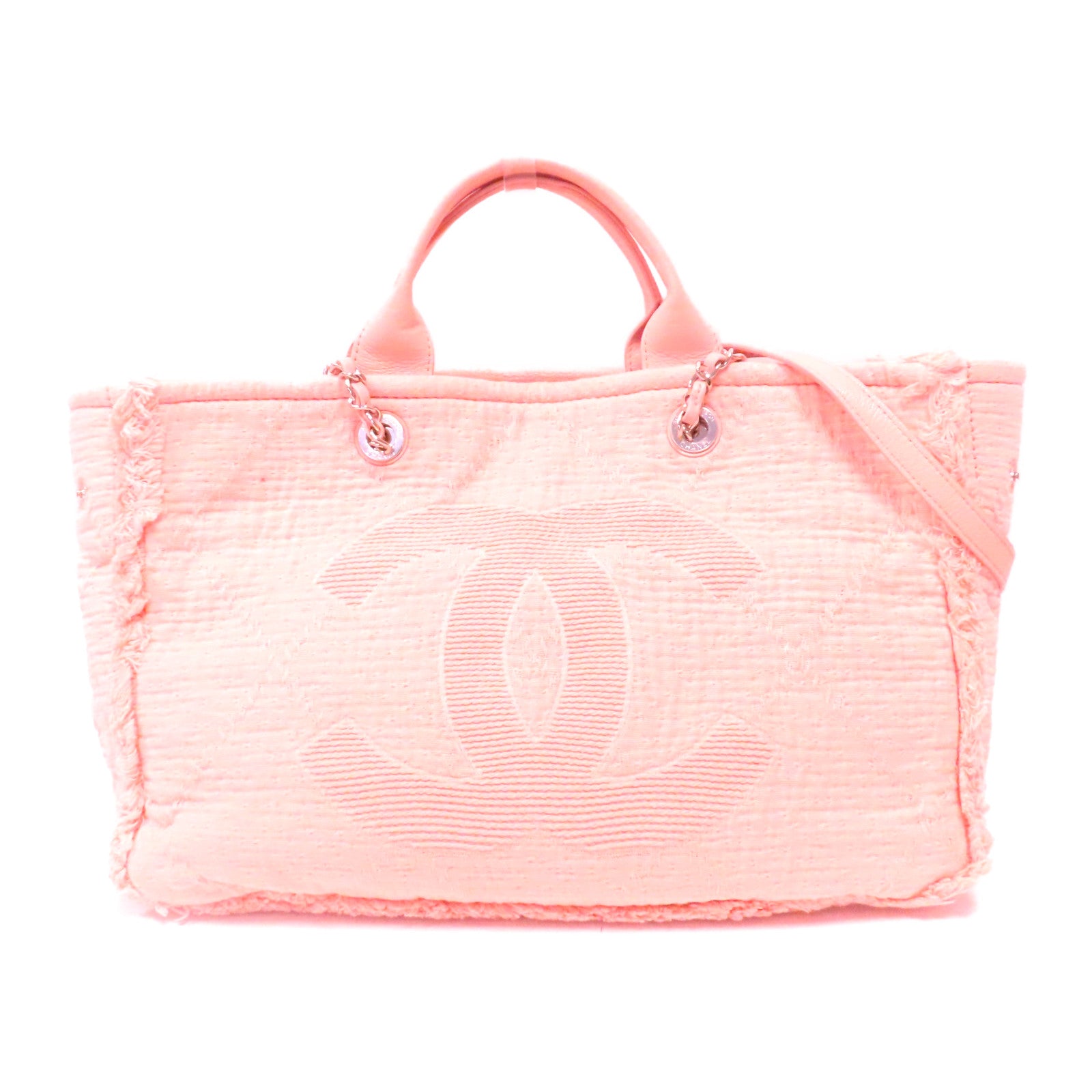 CHANEL 帆布2way Shoulder銀扣手挽肩背兩用袋粉紅色