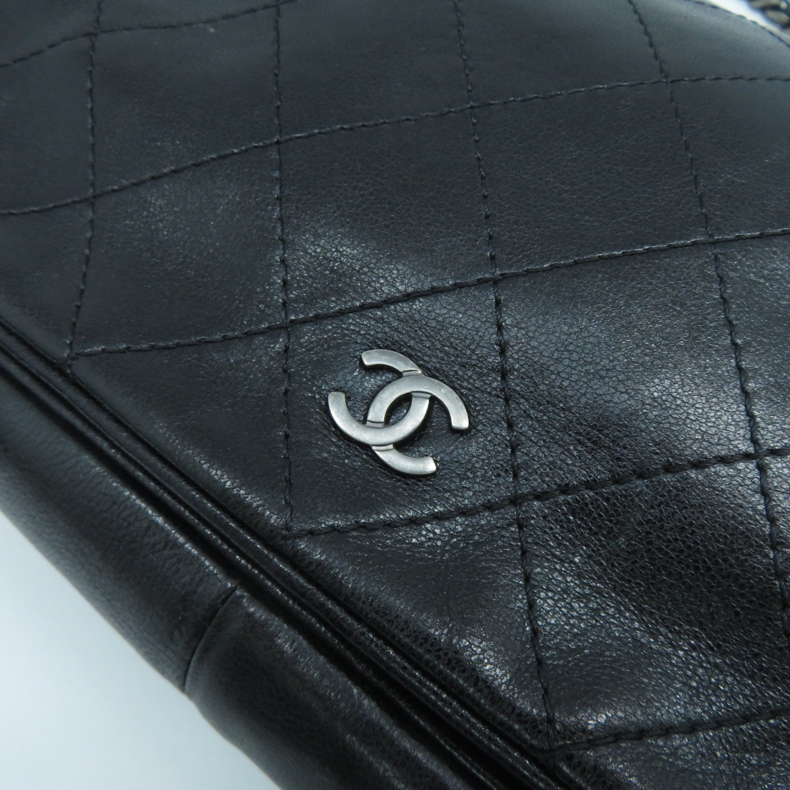CHANEL 菱格羊皮皮革Wallet On Chain銀扣鏈帶肩背袋黑色