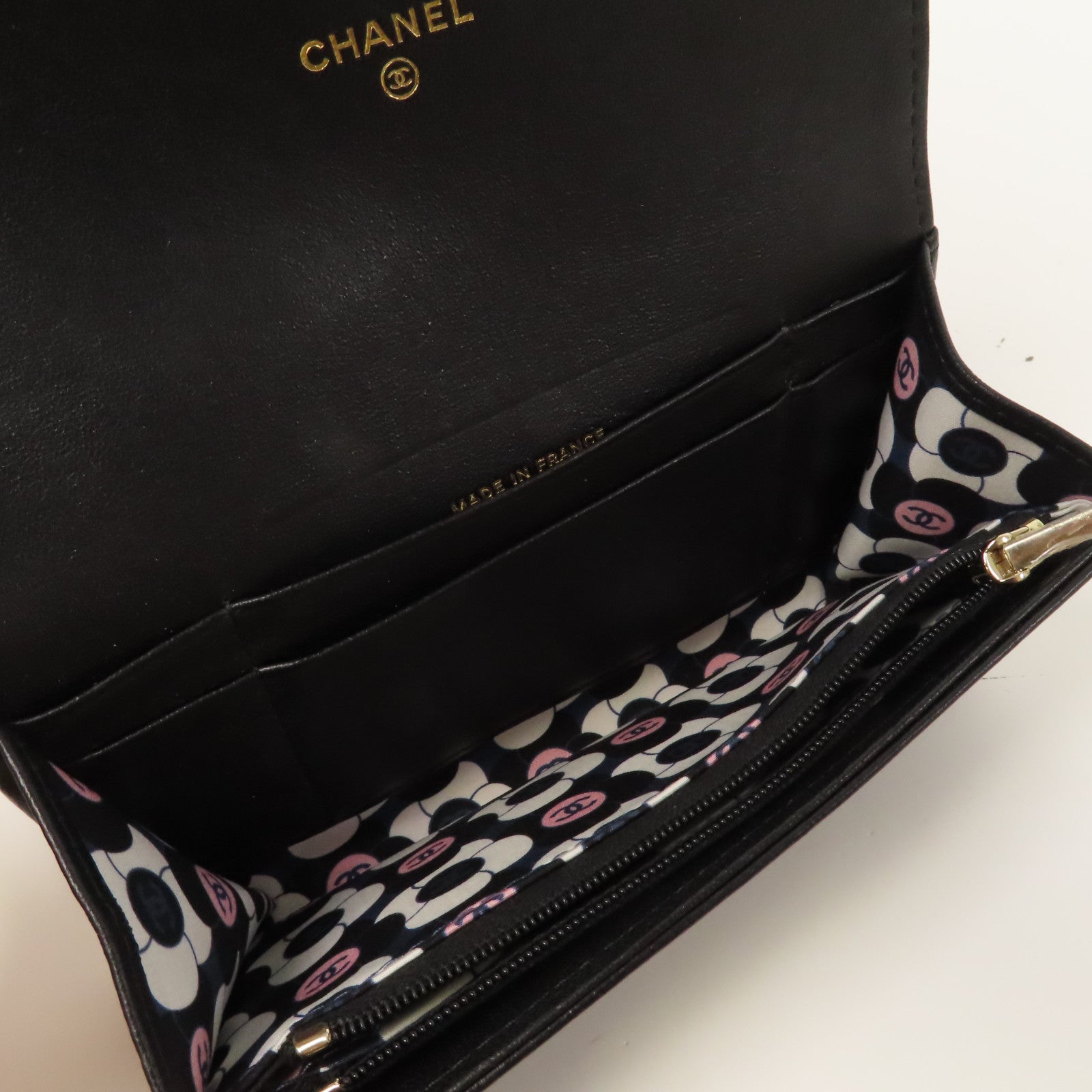 CHANEL 菱格羊皮皮革Wallet金扣錢包黑色