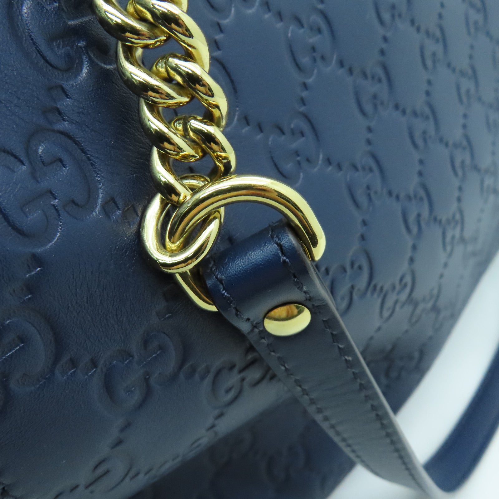 GUCCI 牛皮皮革Tote Bag金扣手挽袋藍色