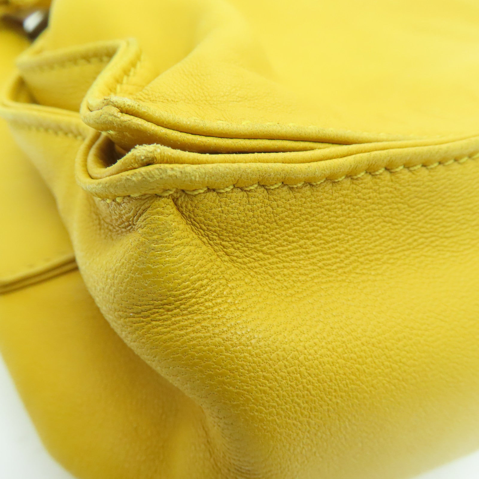 LOEWE [Sharp Discount] Sheepskin Leather Bolso Flamenco 30 Silver Buckle Shoulder Bag Mustard Color