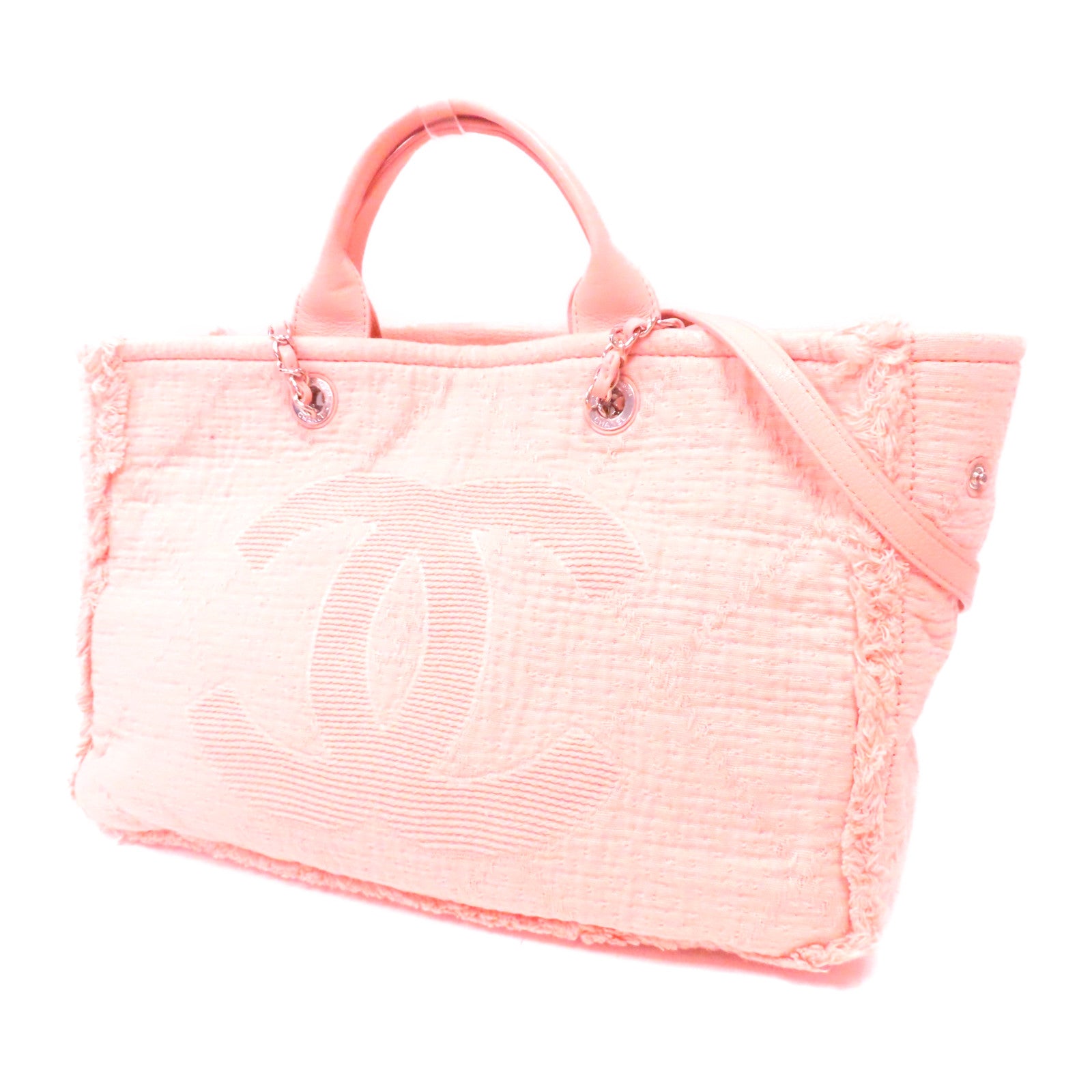 CHANEL 帆布2way Shoulder銀扣手挽肩背兩用袋粉紅色