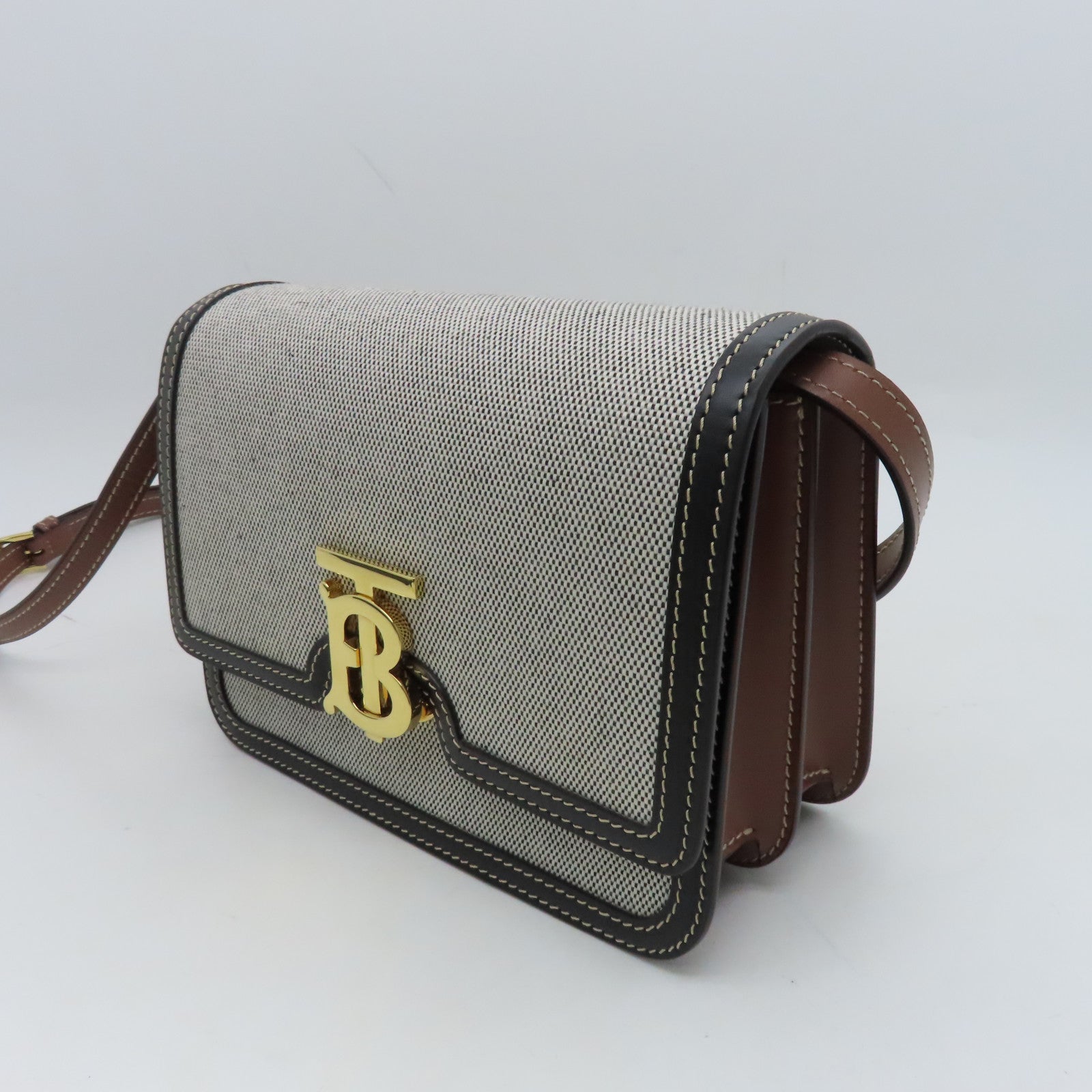 BURBERRY帆布/牛皮皮革Shoulder Bag金扣肩背袋白色/黑色/棕色