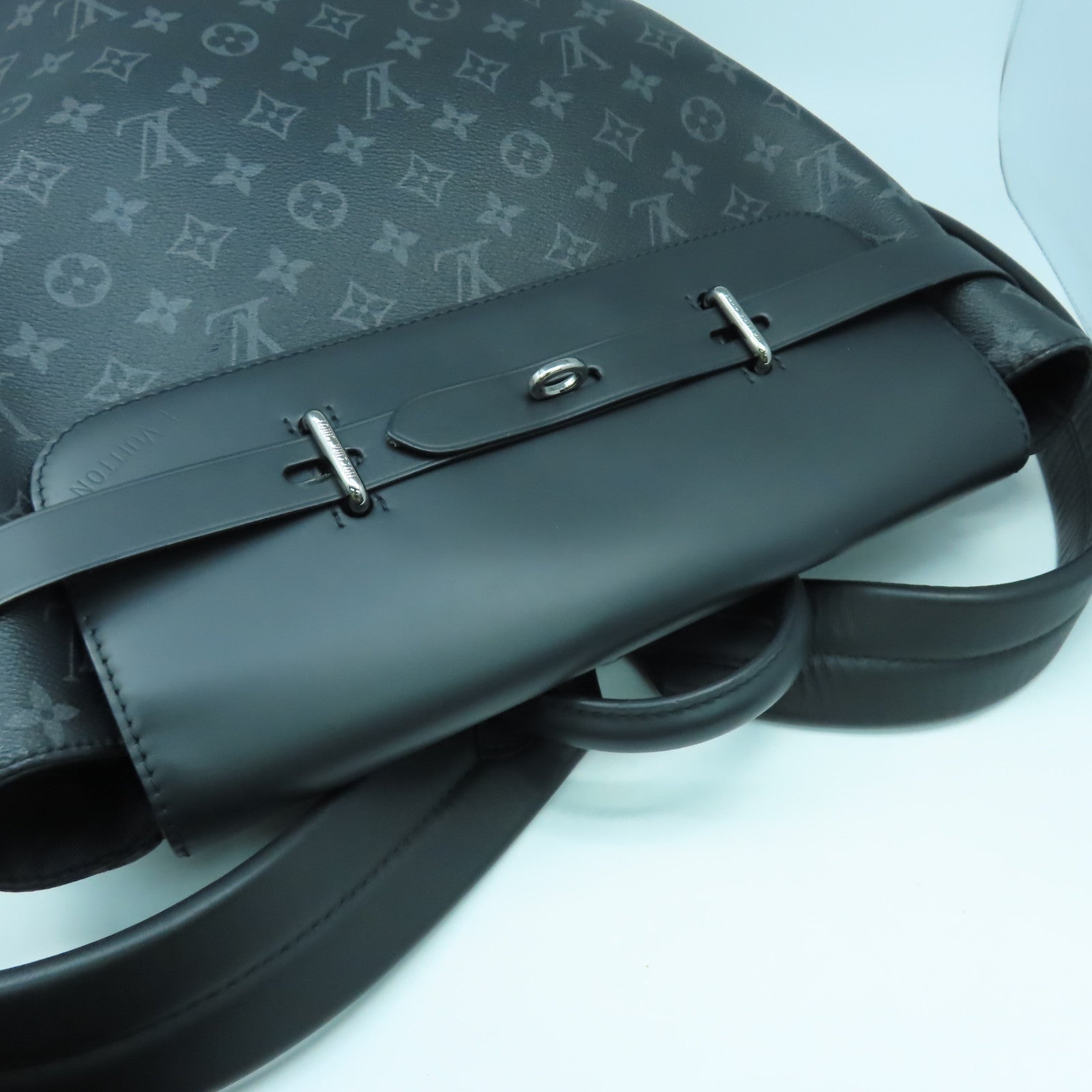 LOUIS VUITTON Monogram Eclipse Steamer銀扣背包黑色/灰色