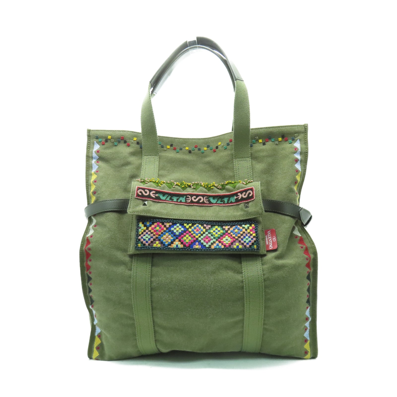 Valentino 帆布Tote Bag銀扣手挽袋綠色