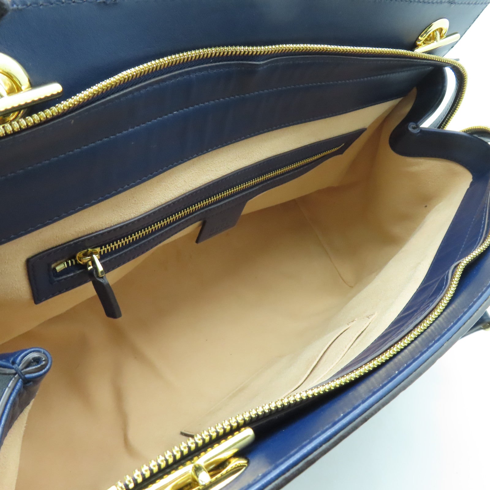 GUCCI 牛皮皮革Tote Bag金扣手挽袋藍色