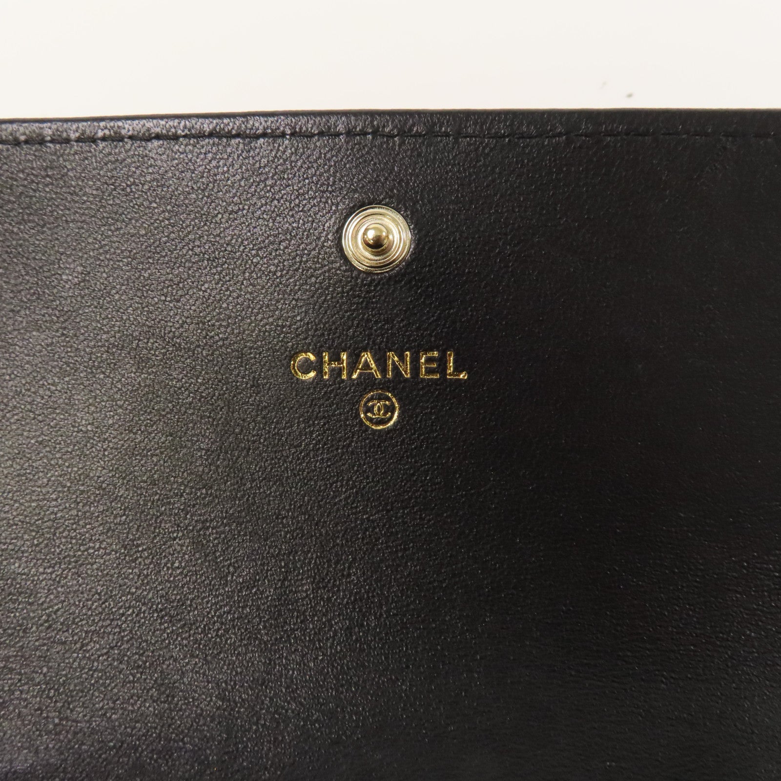 CHANEL 菱格羊皮皮革Wallet金扣錢包黑色