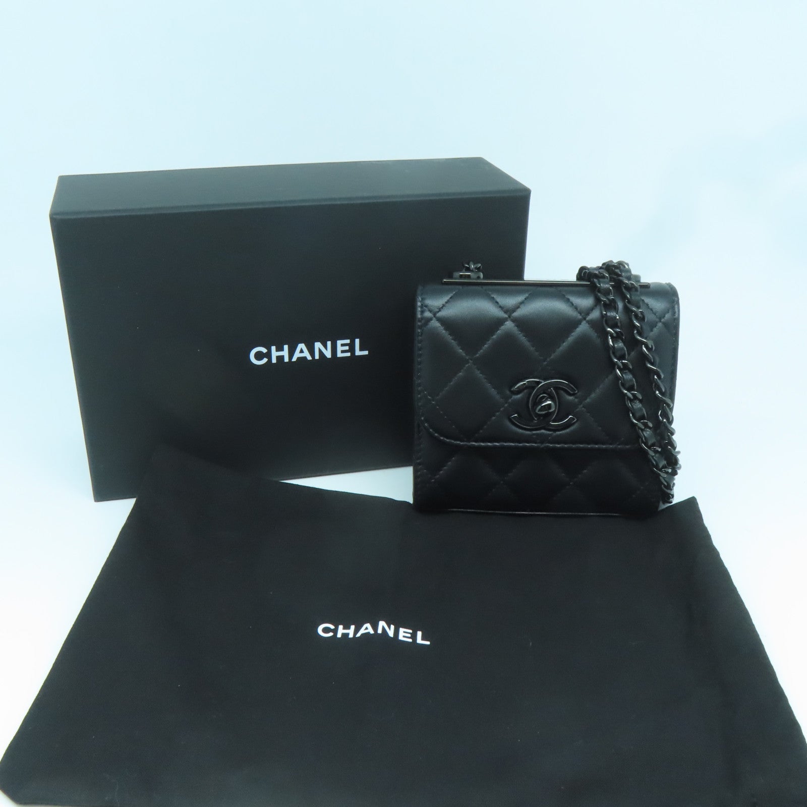 CHANEL 菱格羊皮皮革Chain Shoulder Bag鏈帶肩背袋黑色