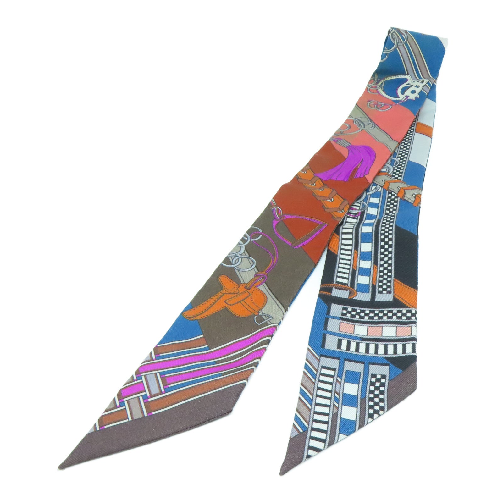 HERMES Silk Twilly Scarf Brown