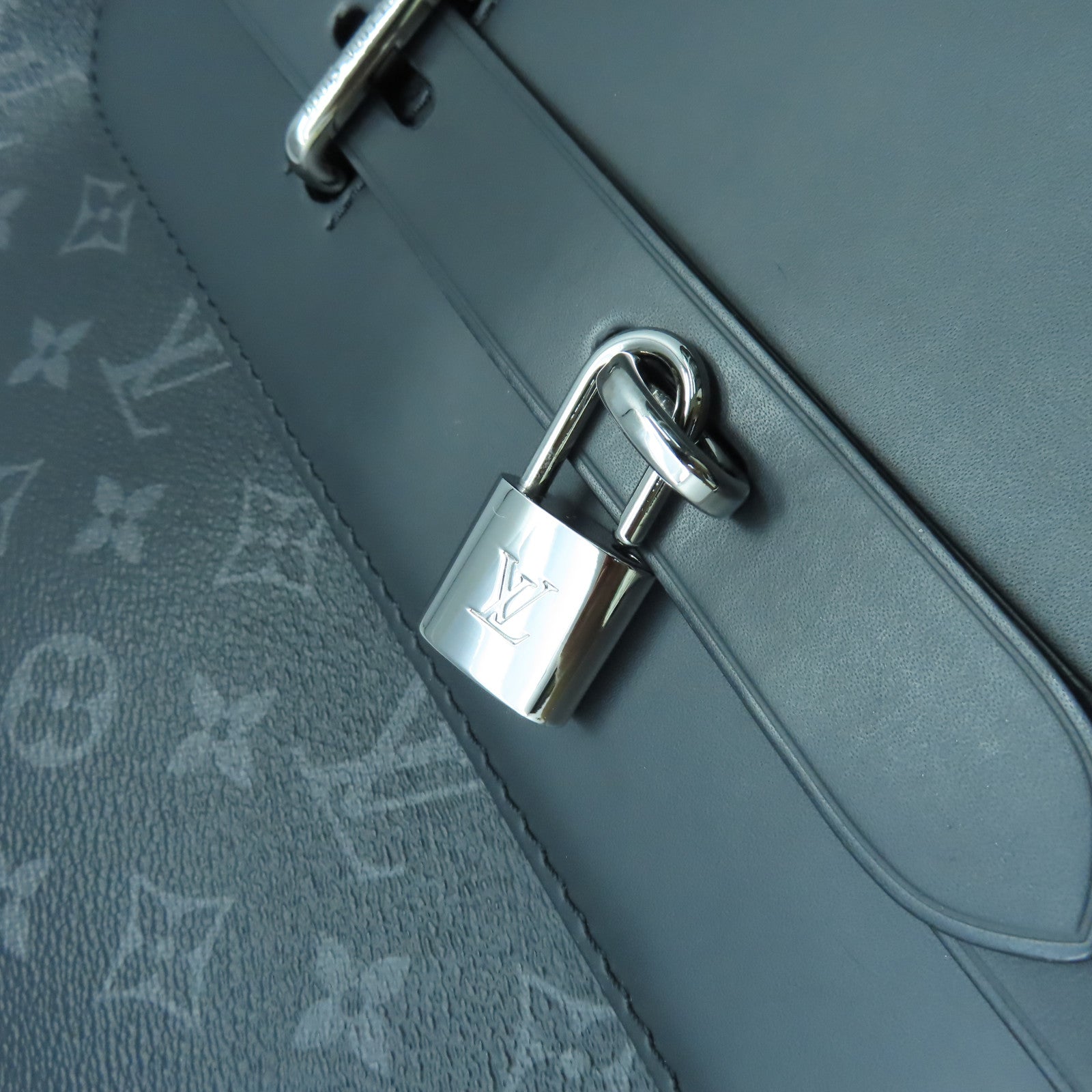 LOUIS VUITTON Monogram Eclipse Steamer銀扣背包黑色/灰色