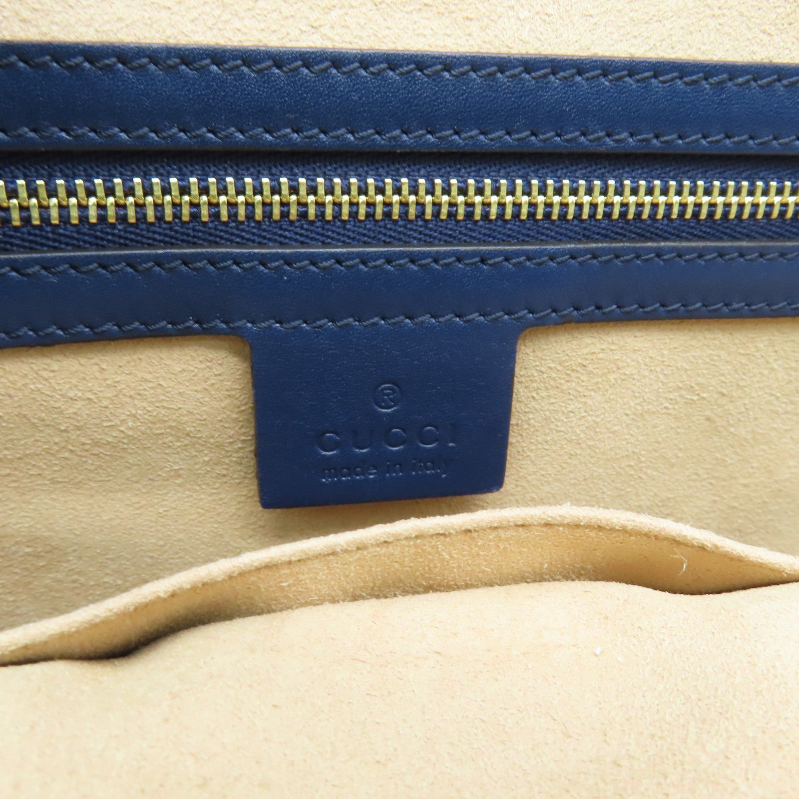 GUCCI 牛皮皮革Tote Bag金扣手挽袋藍色