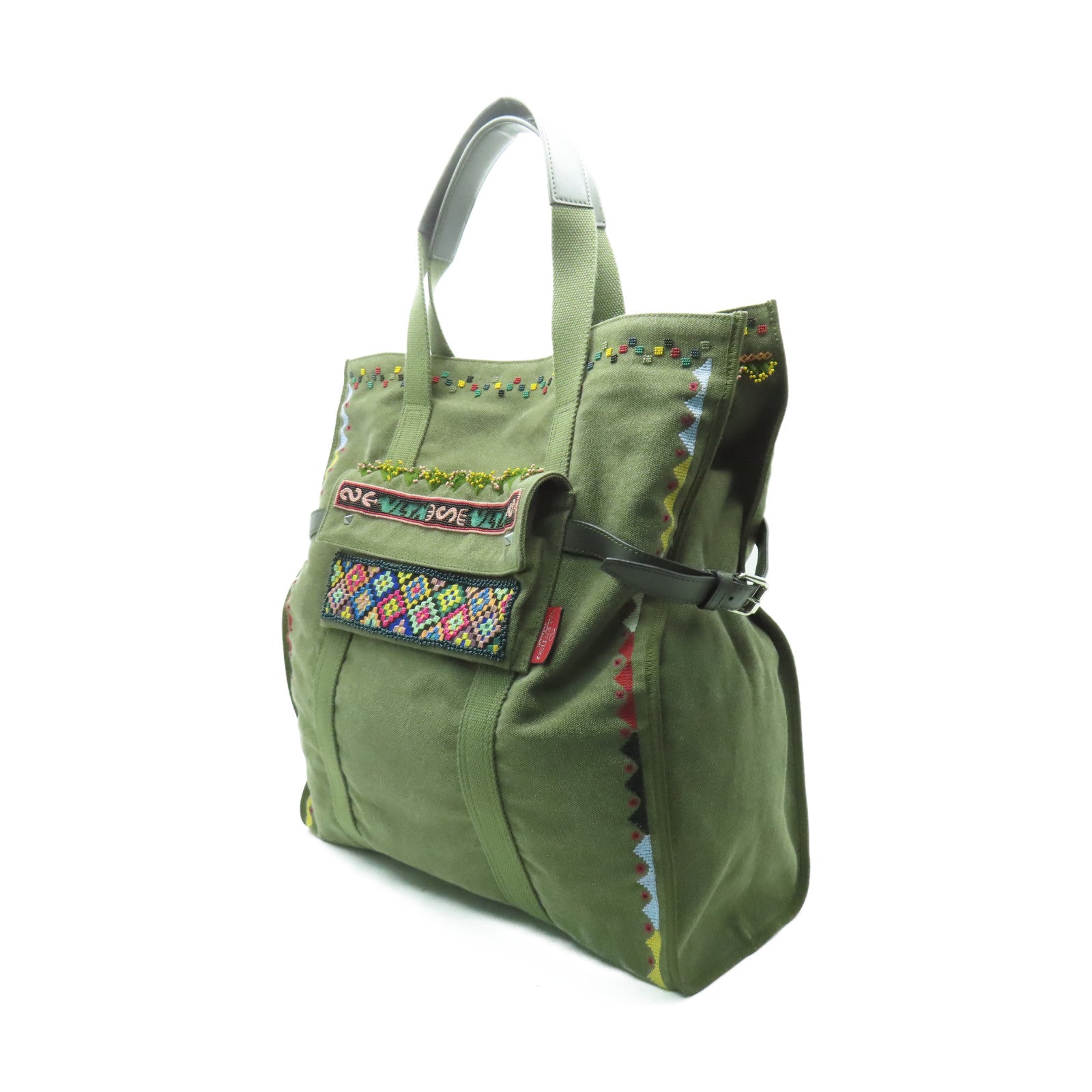 Valentino 帆布Tote Bag銀扣手挽袋綠色