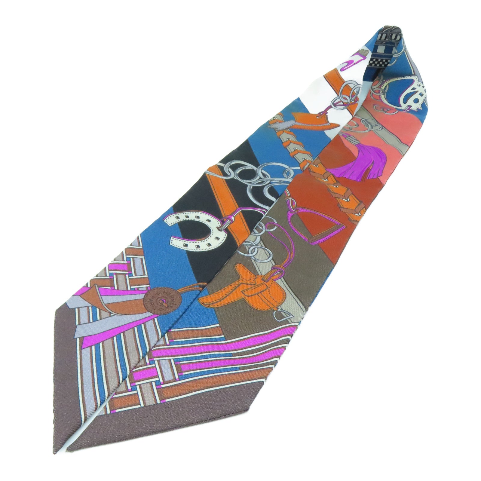 HERMES Silk Twilly Scarf Brown