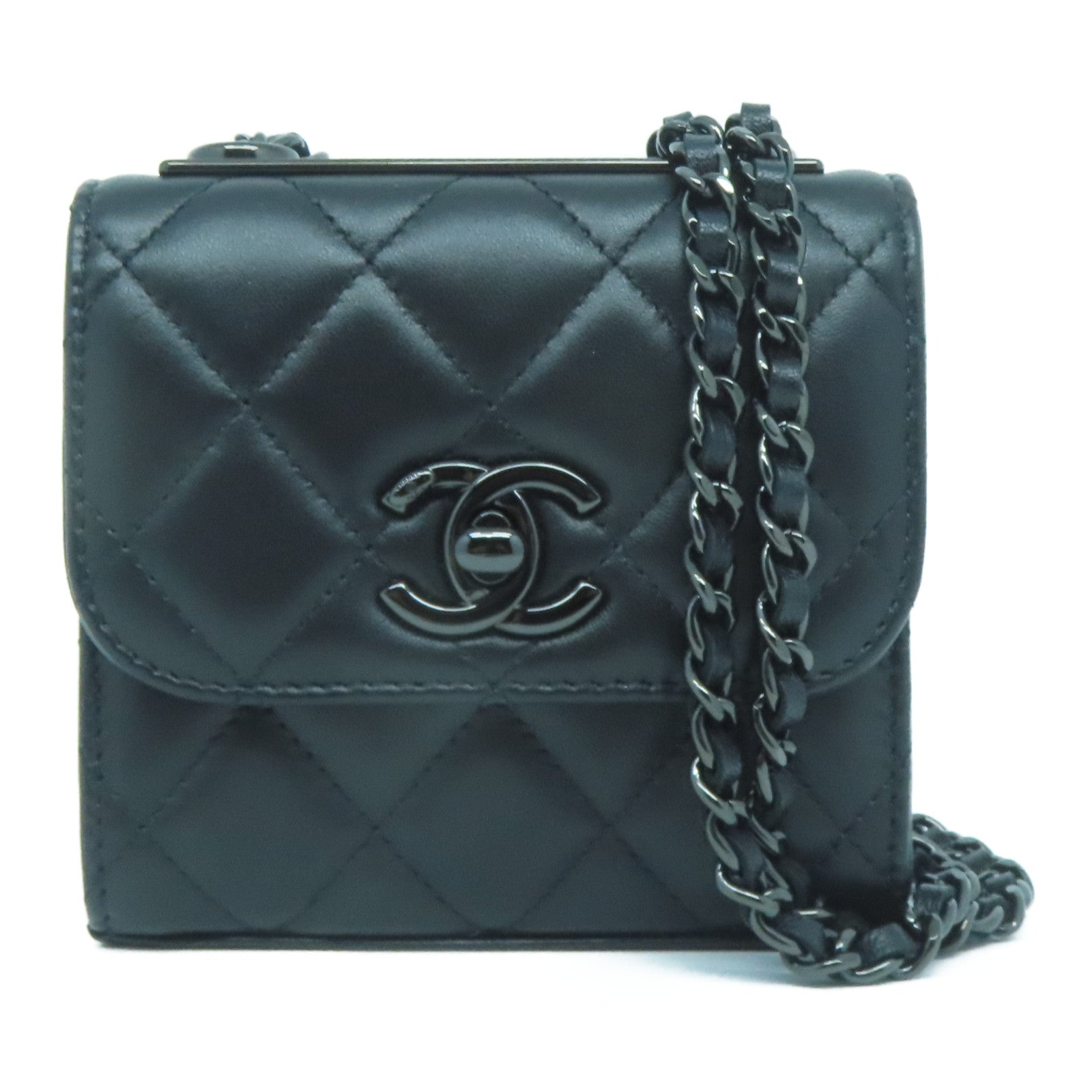 CHANEL 菱格羊皮皮革Chain Shoulder Bag鏈帶肩背袋黑色