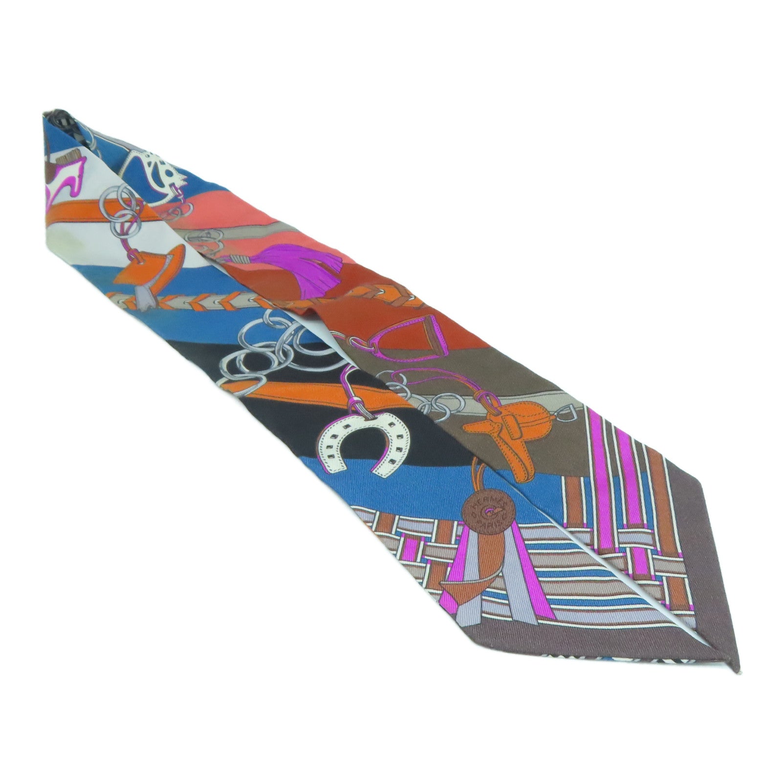HERMES Silk Twilly Scarf Brown