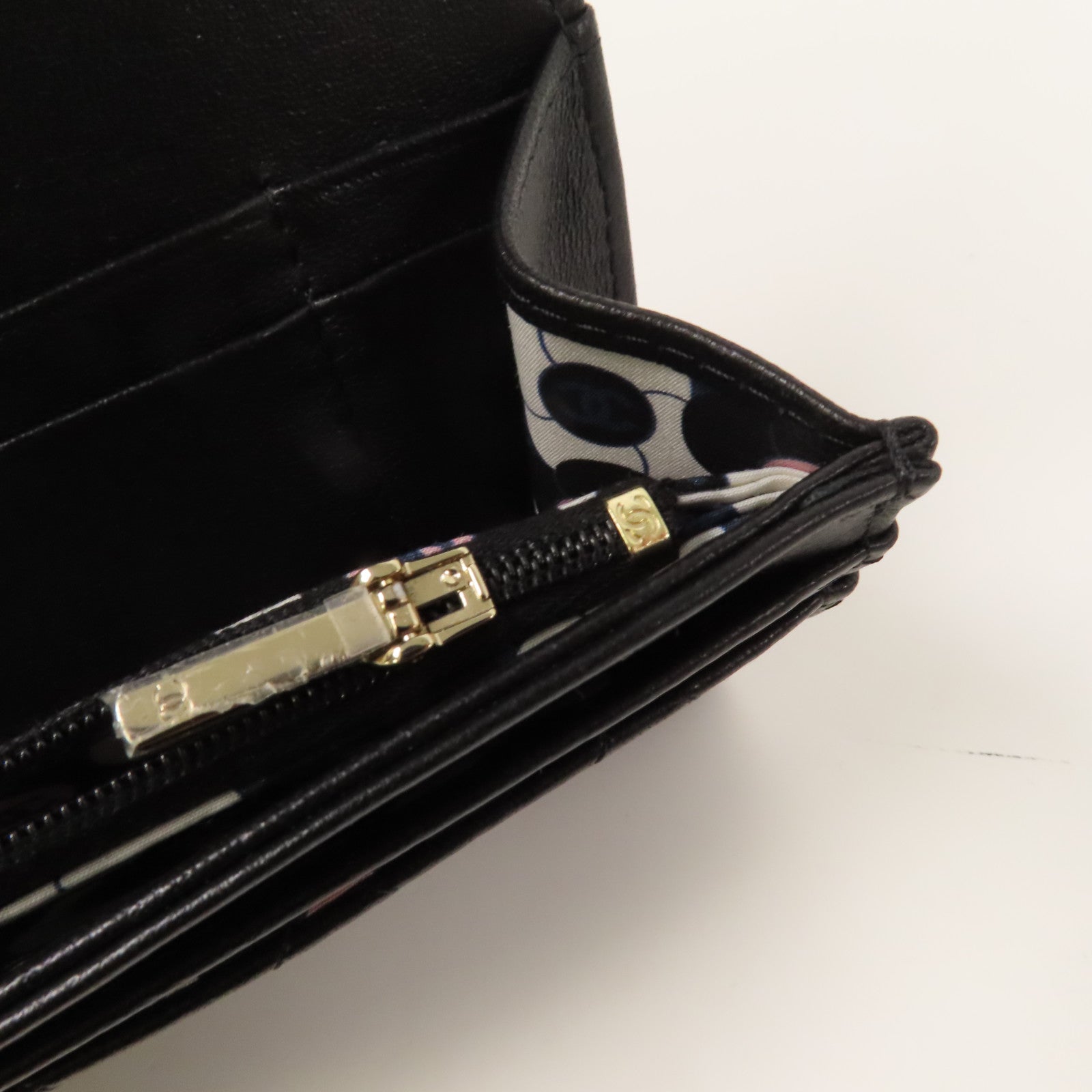 CHANEL 菱格羊皮皮革Wallet金扣錢包黑色