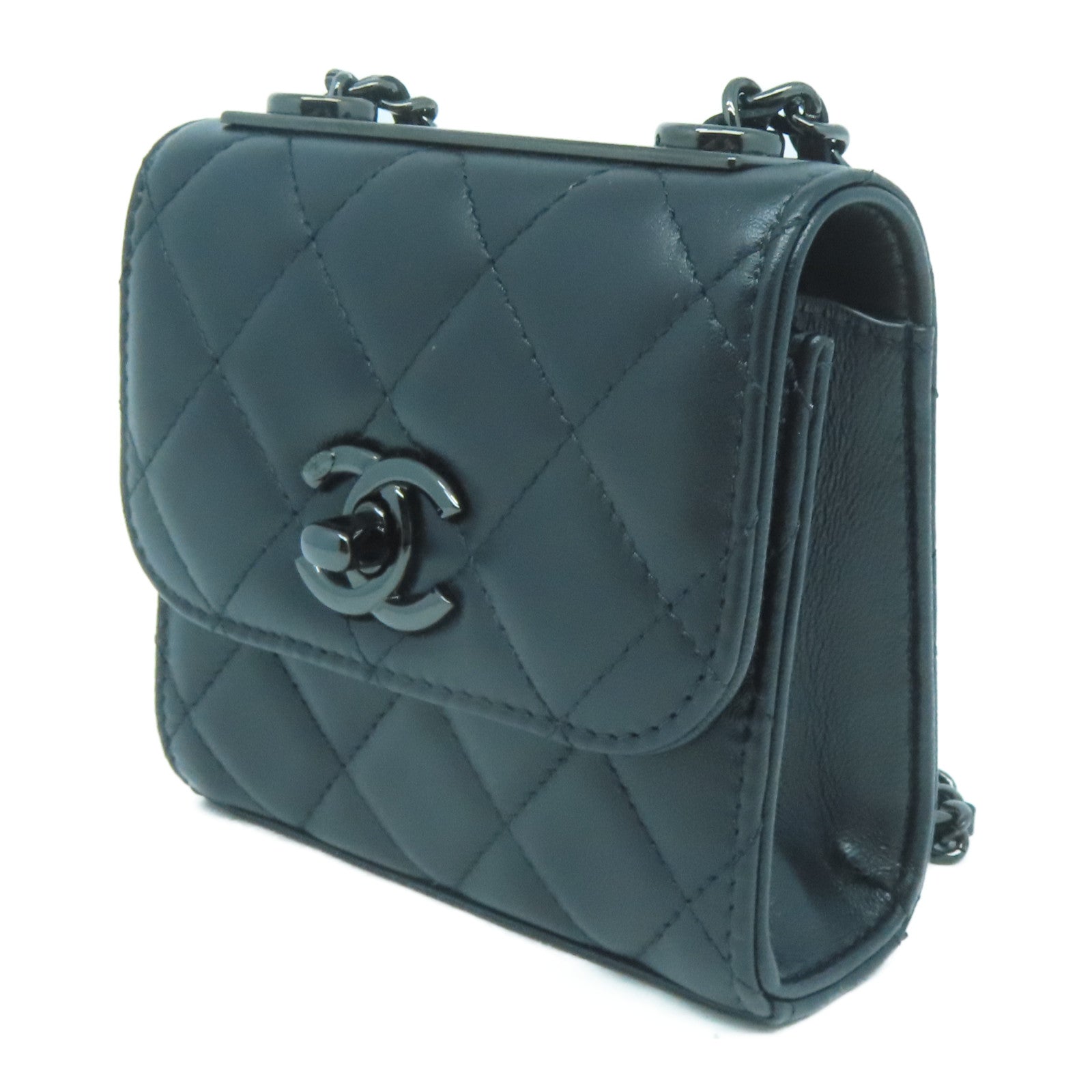 CHANEL 菱格羊皮皮革Chain Shoulder Bag鏈帶肩背袋黑色