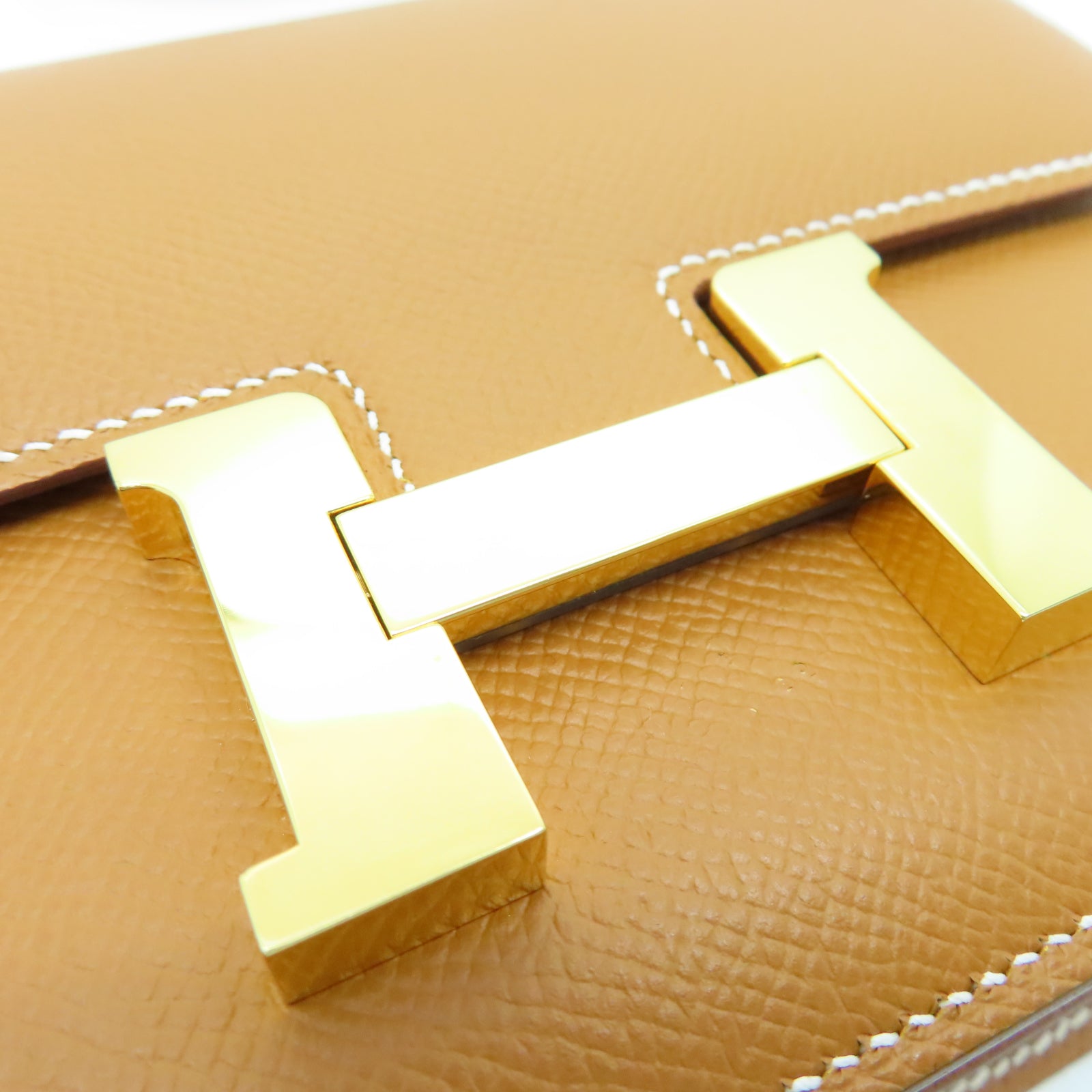 HERMES Veau Epsom皮革Constance Mini金扣肩背袋棕色