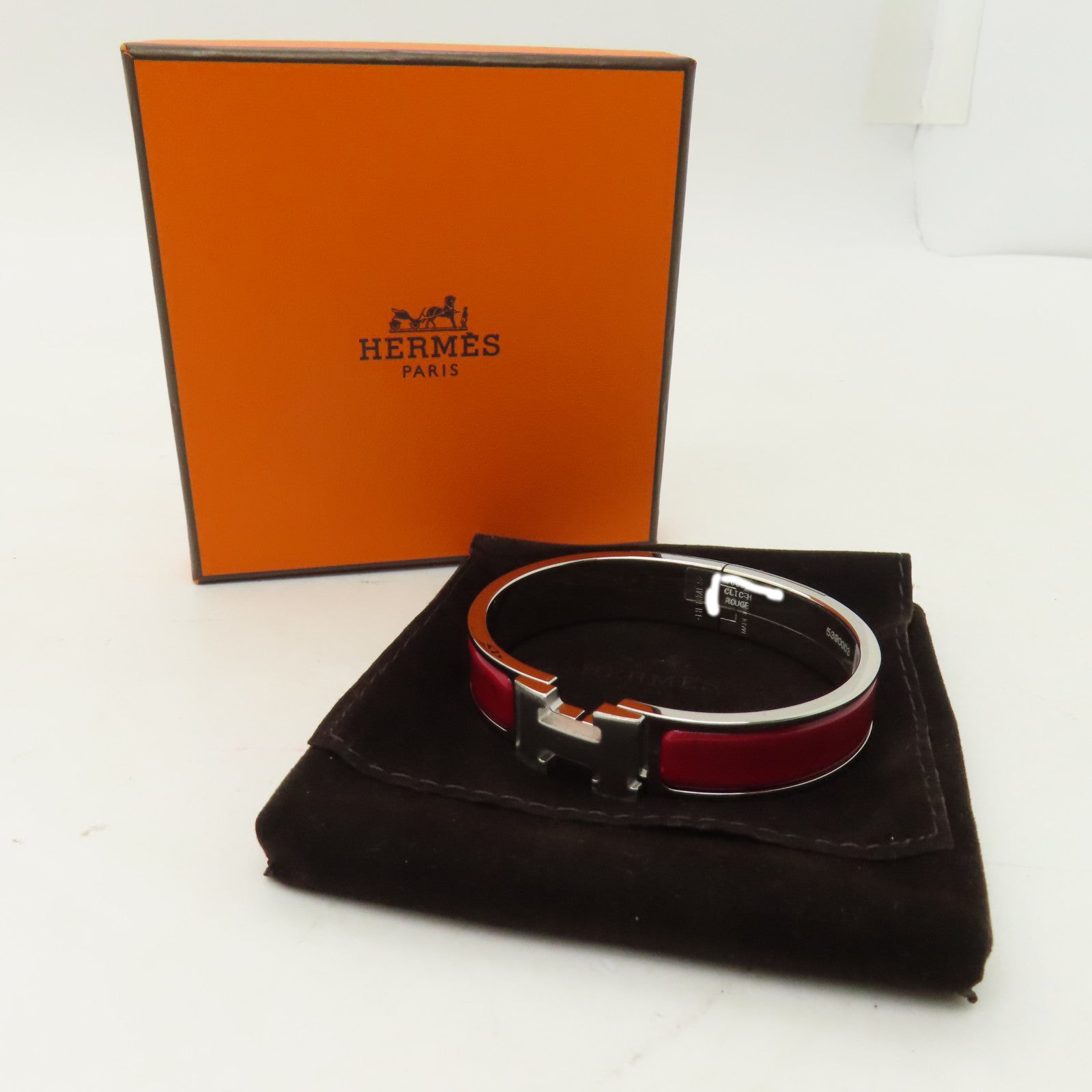 HERMES 金屬Clic H Bracelet手鐲正紅色/銀色#16cm