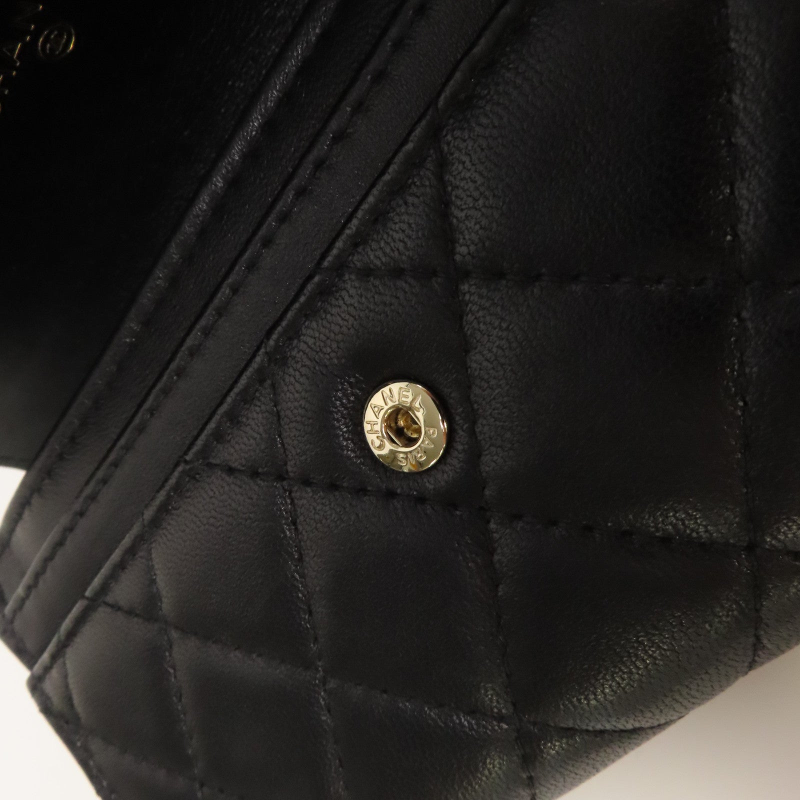 CHANEL 菱格羊皮皮革Wallet金扣錢包黑色