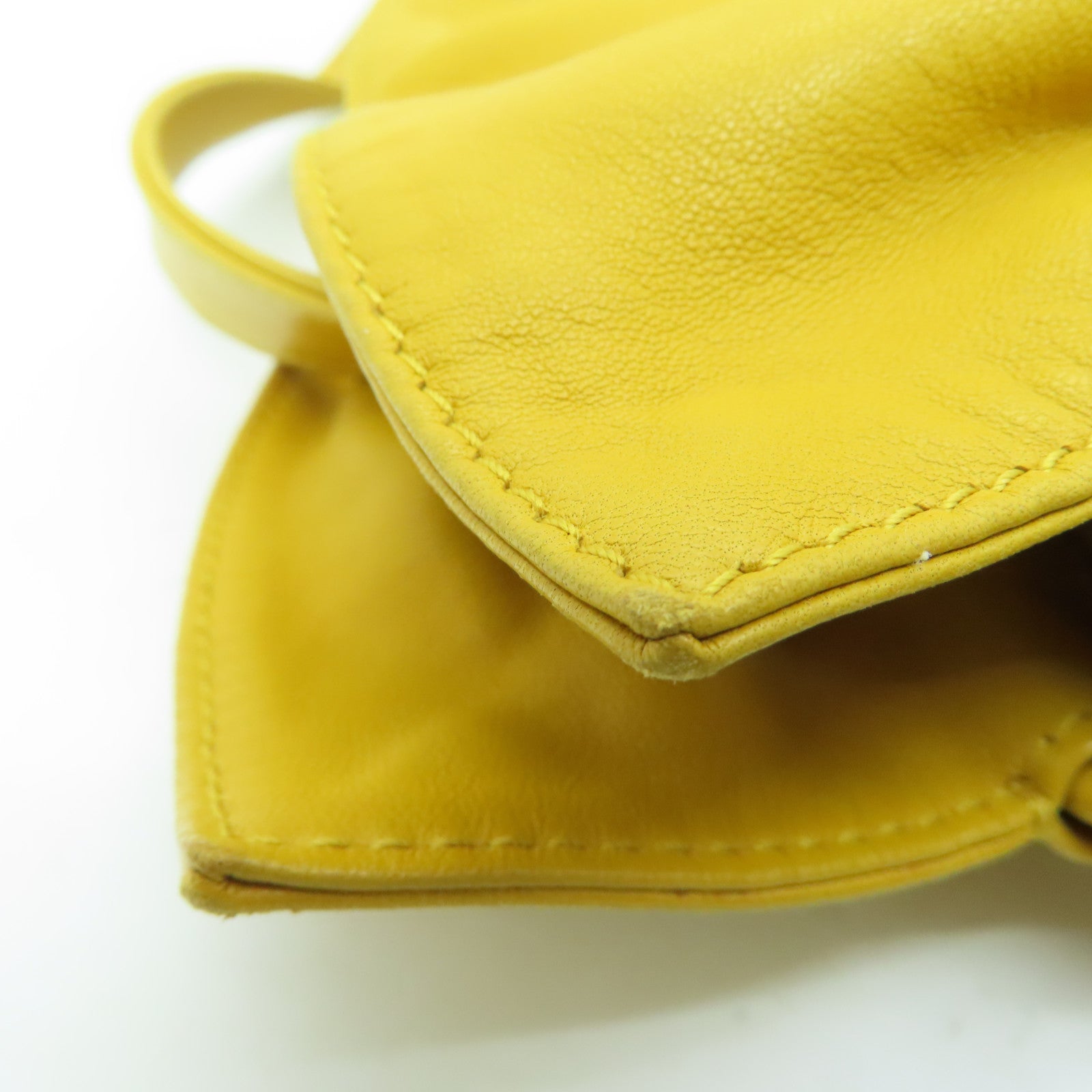 LOEWE [Sharp Discount] Sheepskin Leather Bolso Flamenco 30 Silver Buckle Shoulder Bag Mustard Color