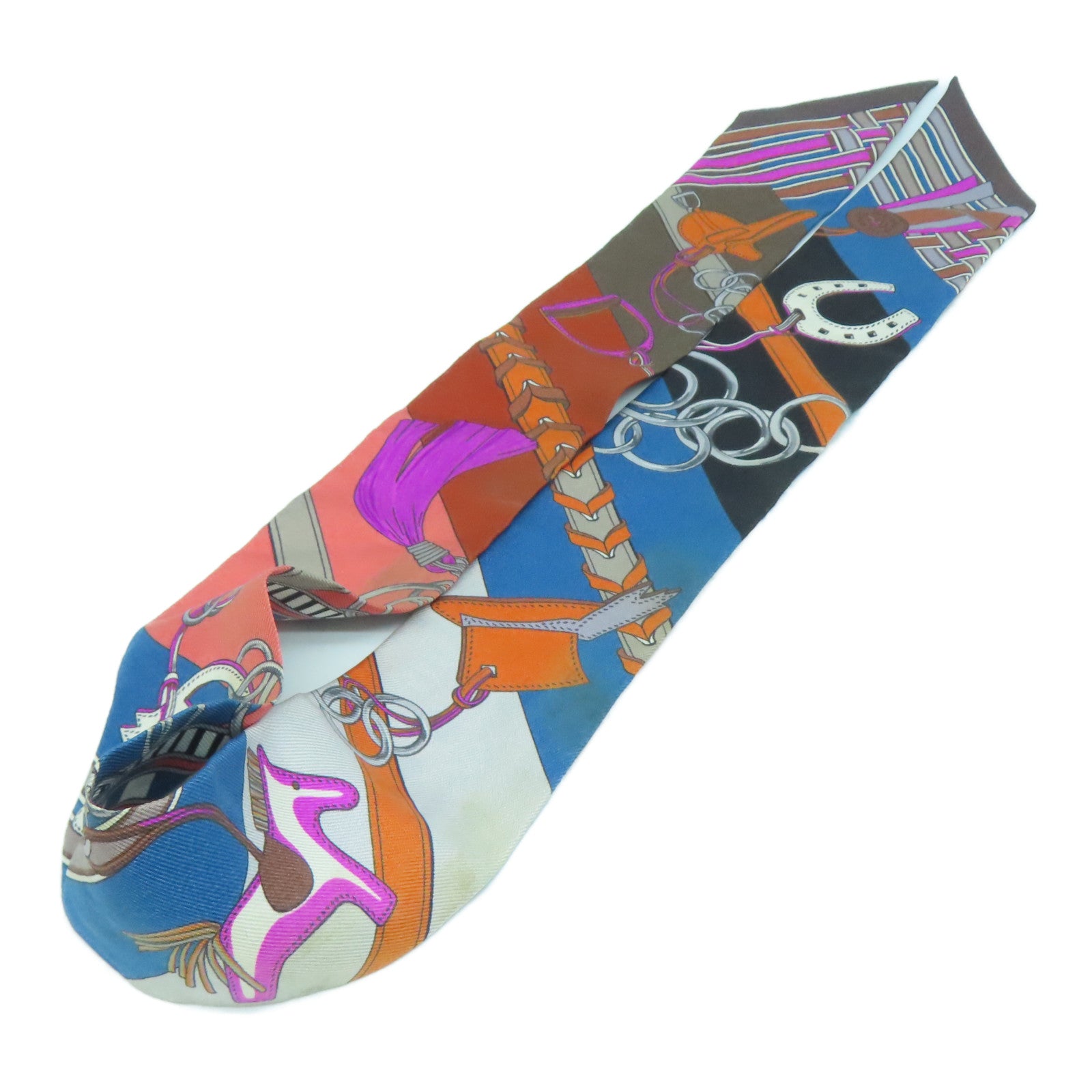 HERMES Silk Twilly Scarf Brown