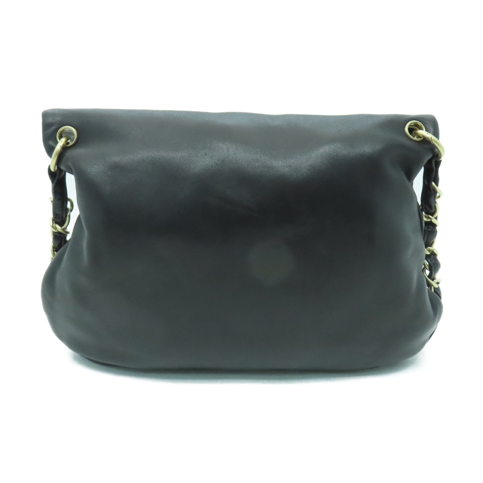 CHANEL 羊皮皮革Chain Shoulder金扣鏈帶肩背袋黑色