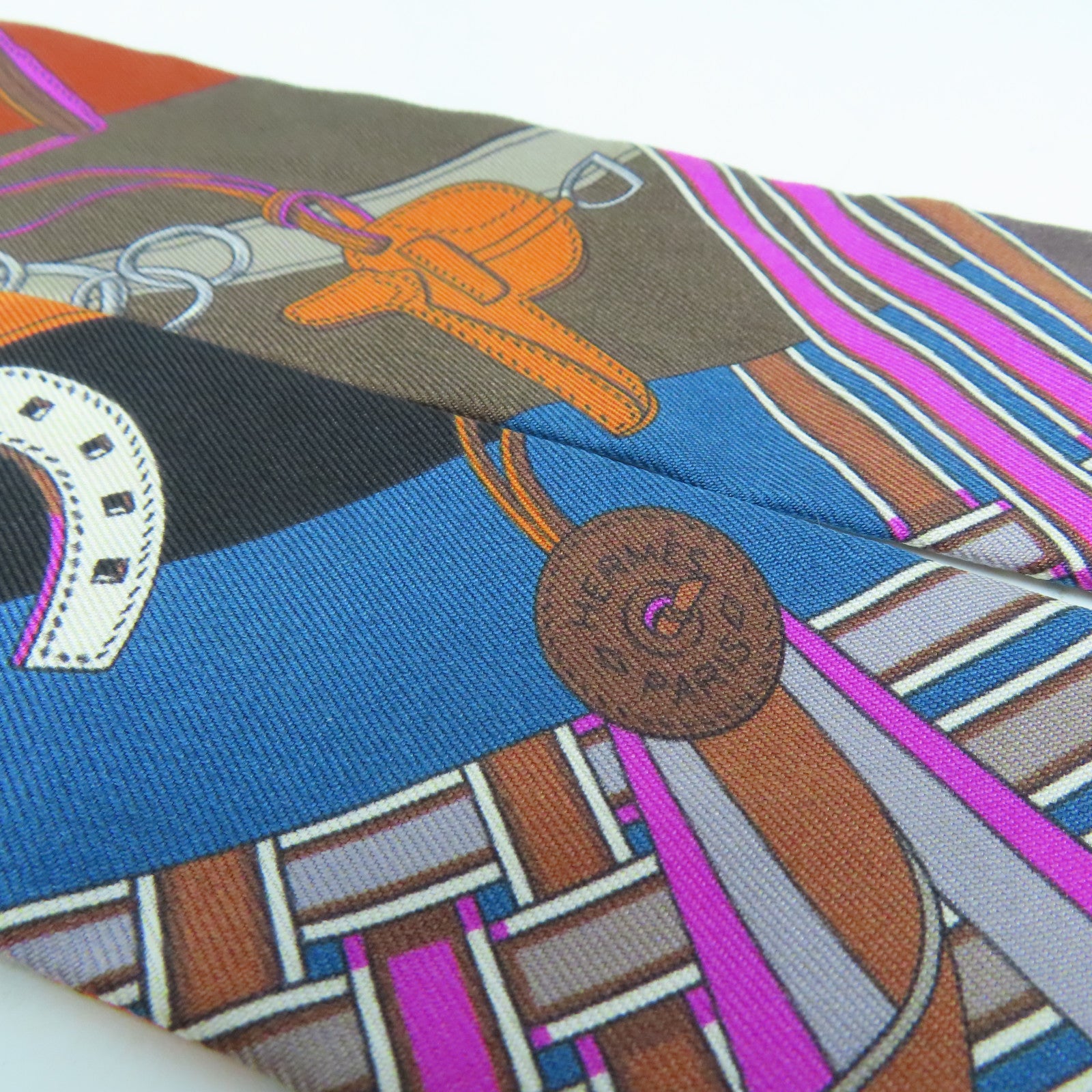 HERMES Silk Twilly Scarf Brown