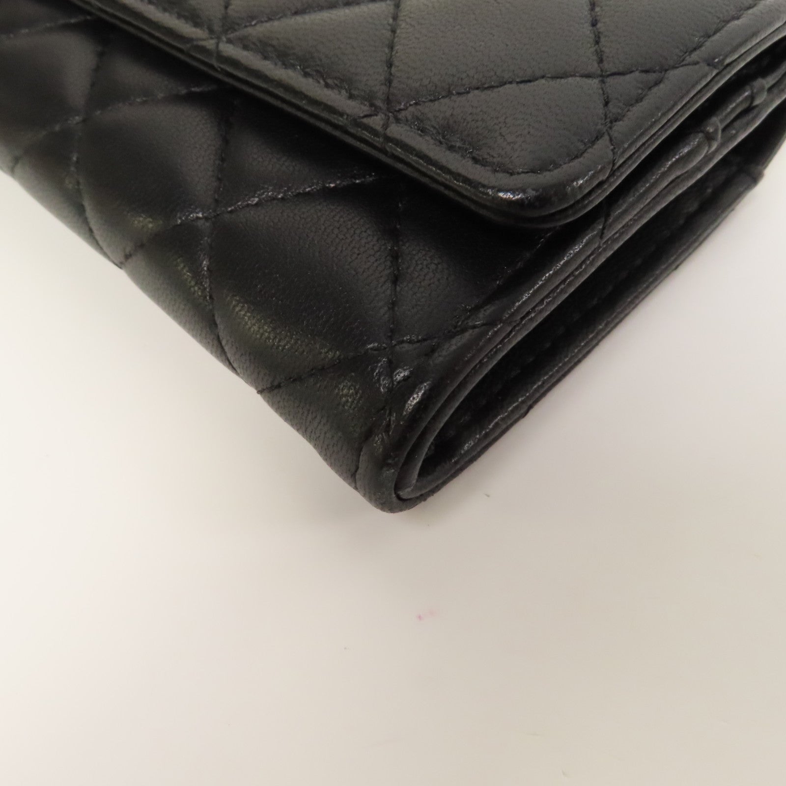 CHANEL 菱格羊皮皮革Wallet金扣錢包黑色