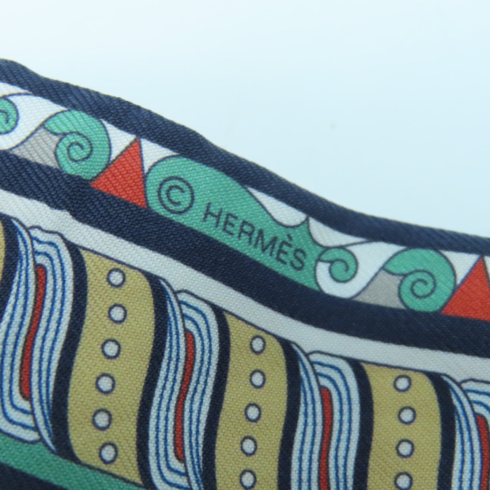 HERMES Silk Twilly Scarf Dark Blue/White