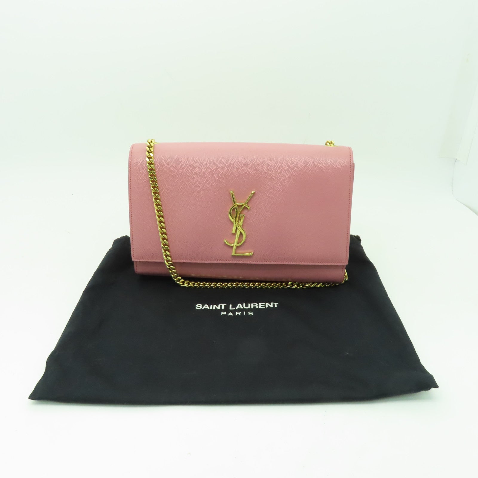 SAINT LAURENT 牛皮皮革Shoulder Bag金扣鏈帶肩背袋粉紅色