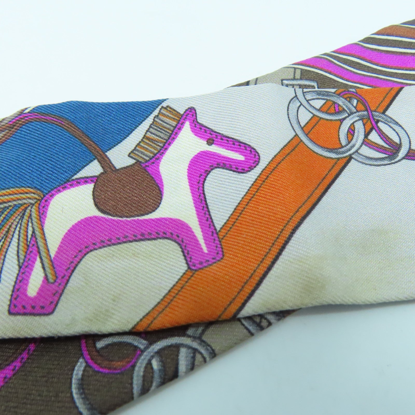 HERMES Silk Twilly Scarf Brown