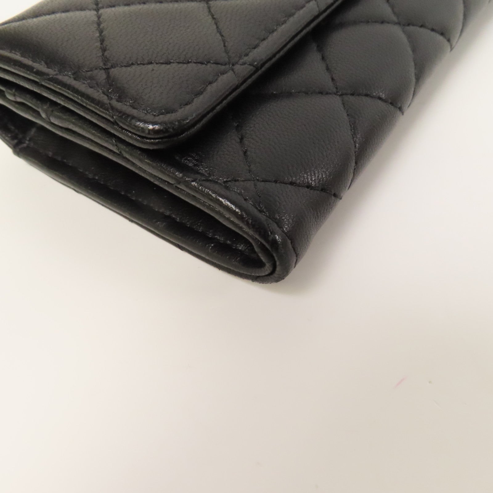 CHANEL 菱格羊皮皮革Wallet金扣錢包黑色