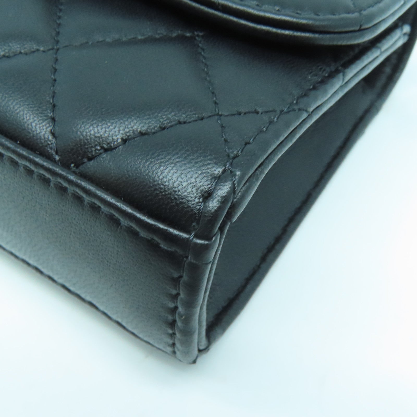 CHANEL 菱格羊皮皮革Chain Shoulder Bag鏈帶肩背袋黑色