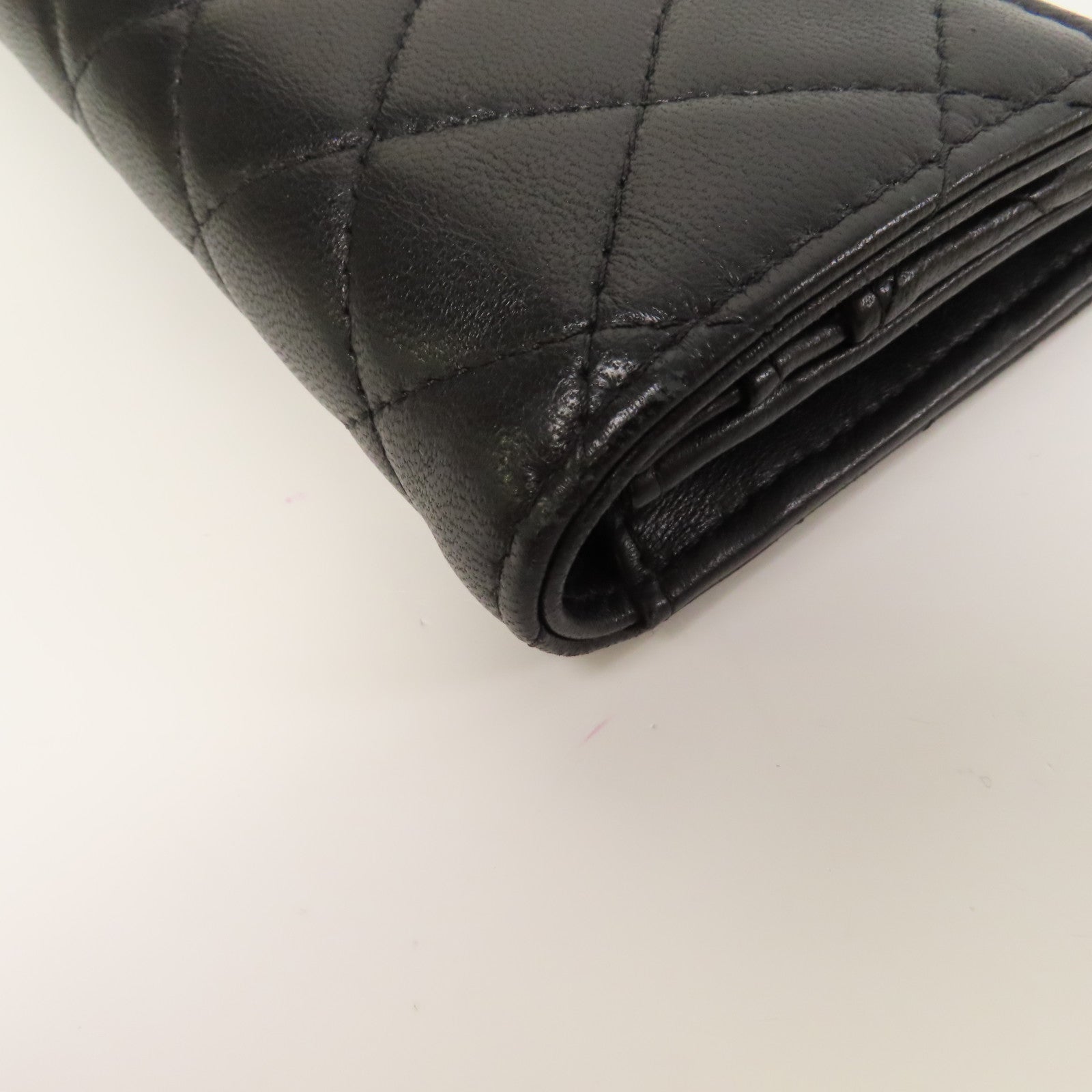 CHANEL 菱格羊皮皮革Wallet金扣錢包黑色