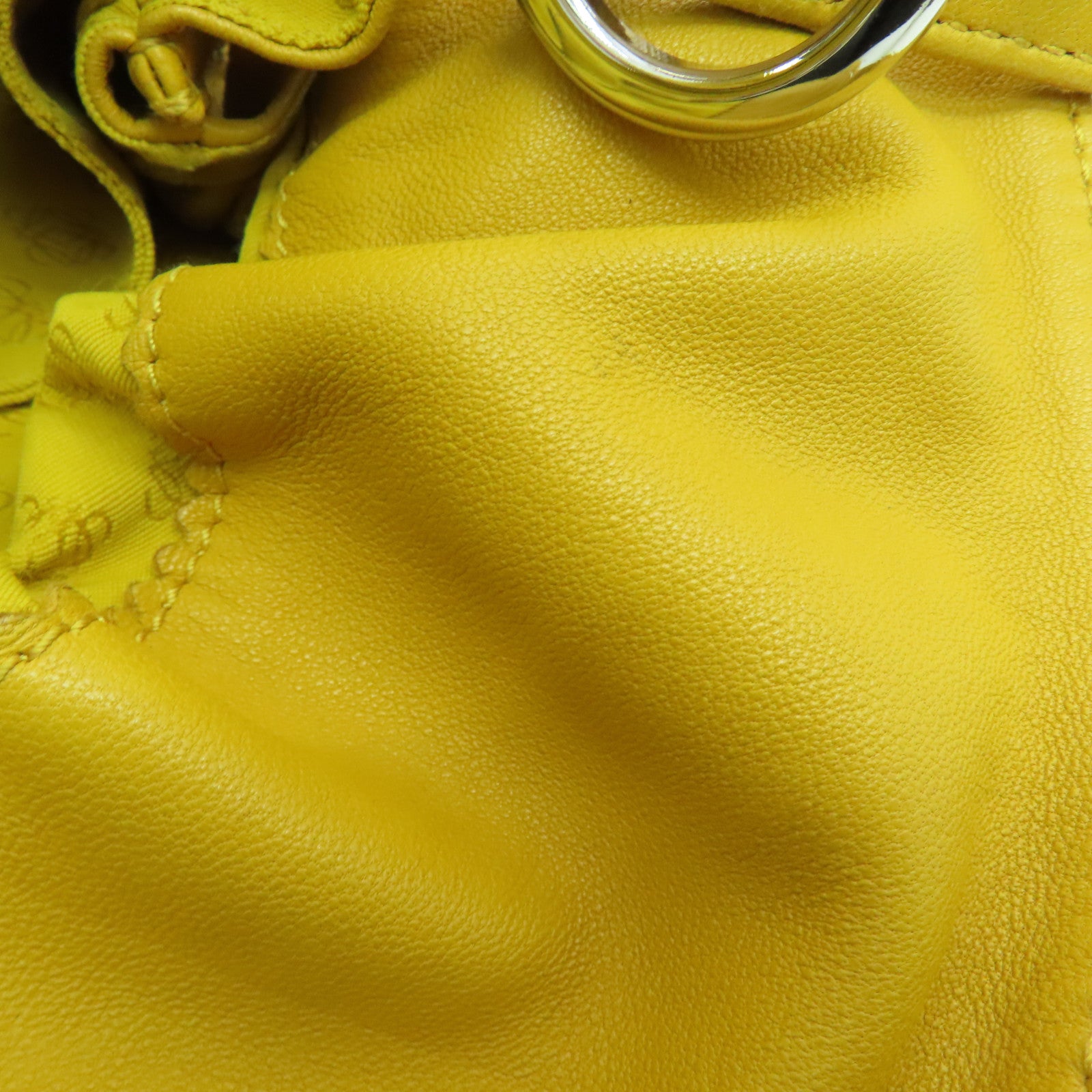 LOEWE [Sharp Discount] Sheepskin Leather Bolso Flamenco 30 Silver Buckle Shoulder Bag Mustard Color