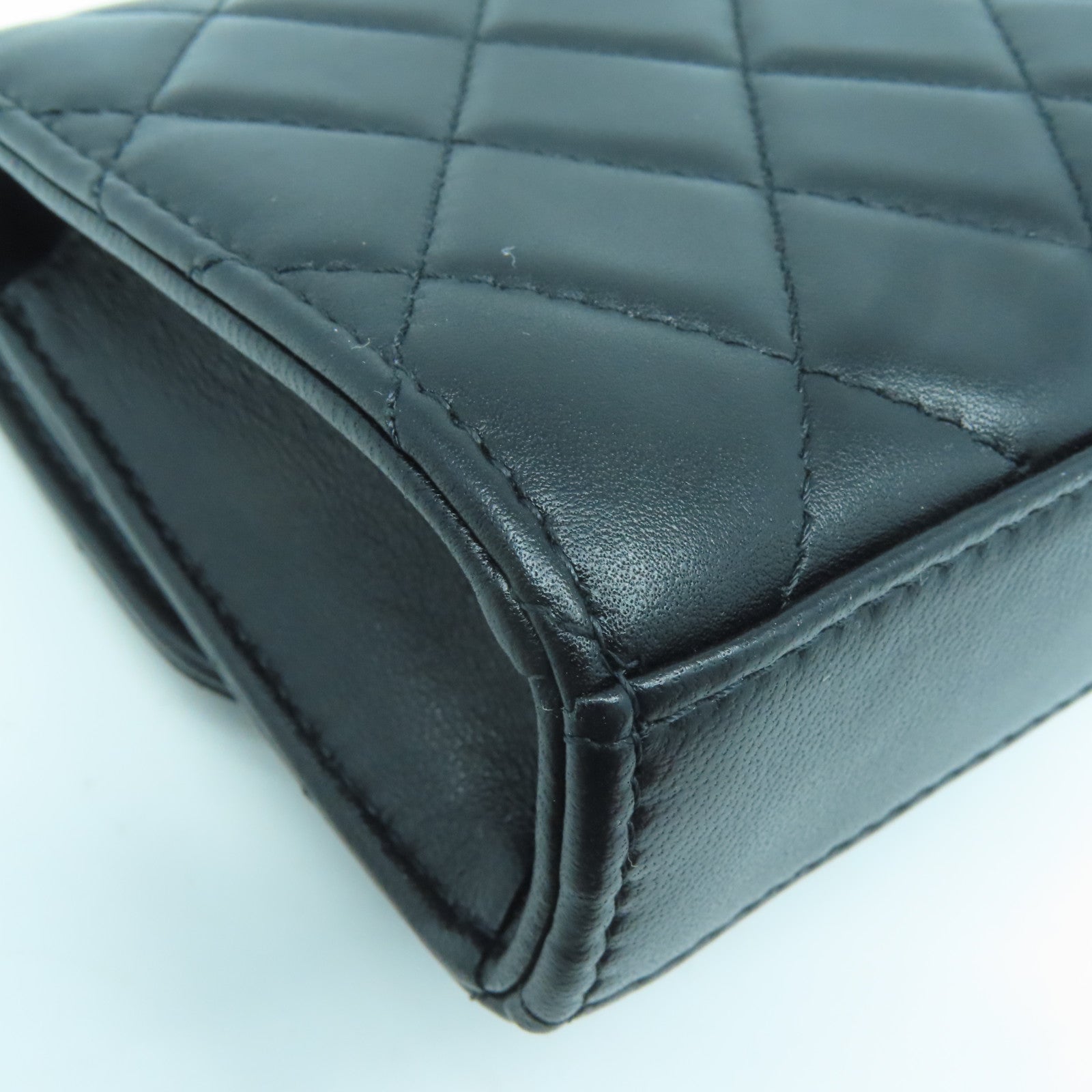 CHANEL 菱格羊皮皮革Chain Shoulder Bag鏈帶肩背袋黑色