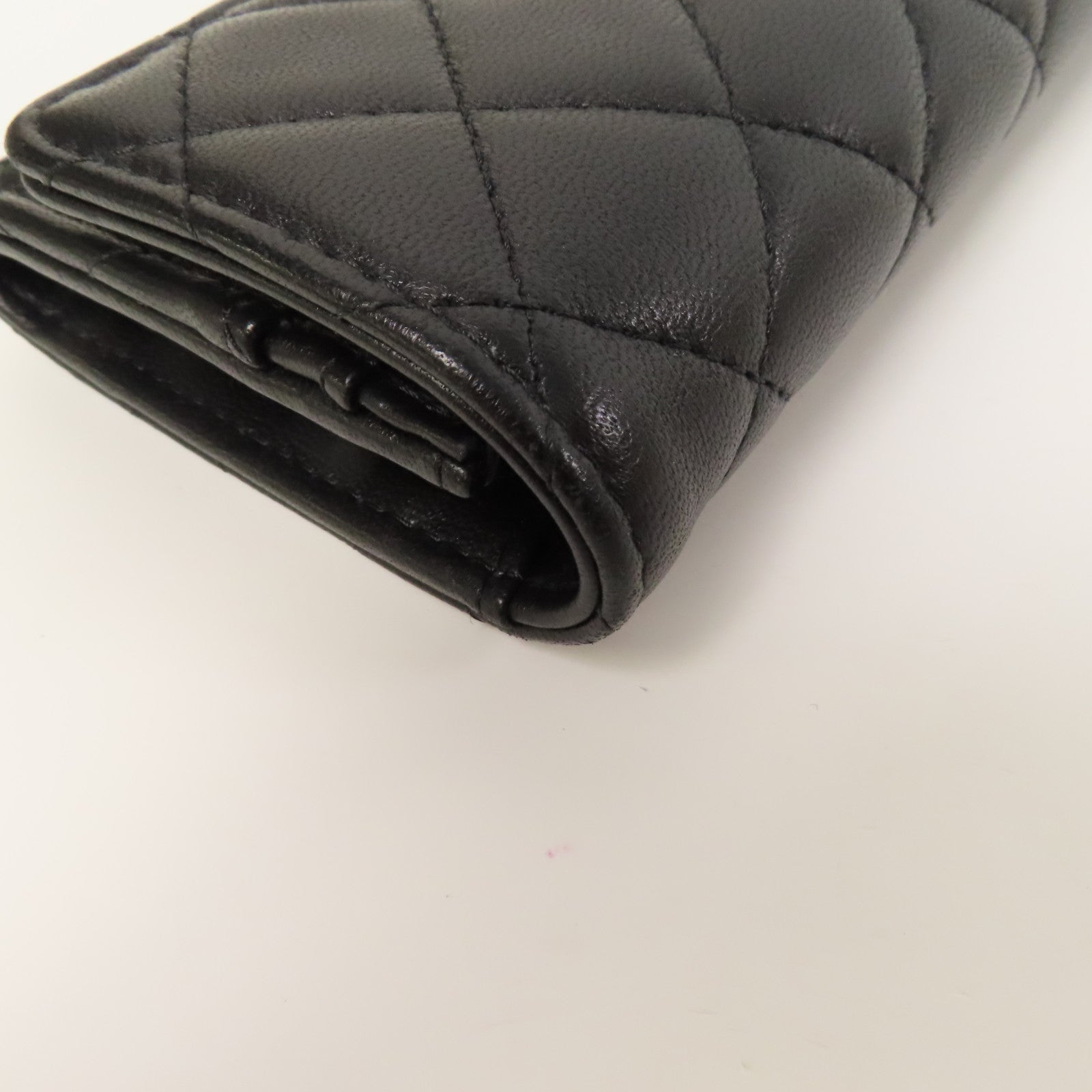 CHANEL 菱格羊皮皮革Wallet金扣錢包黑色