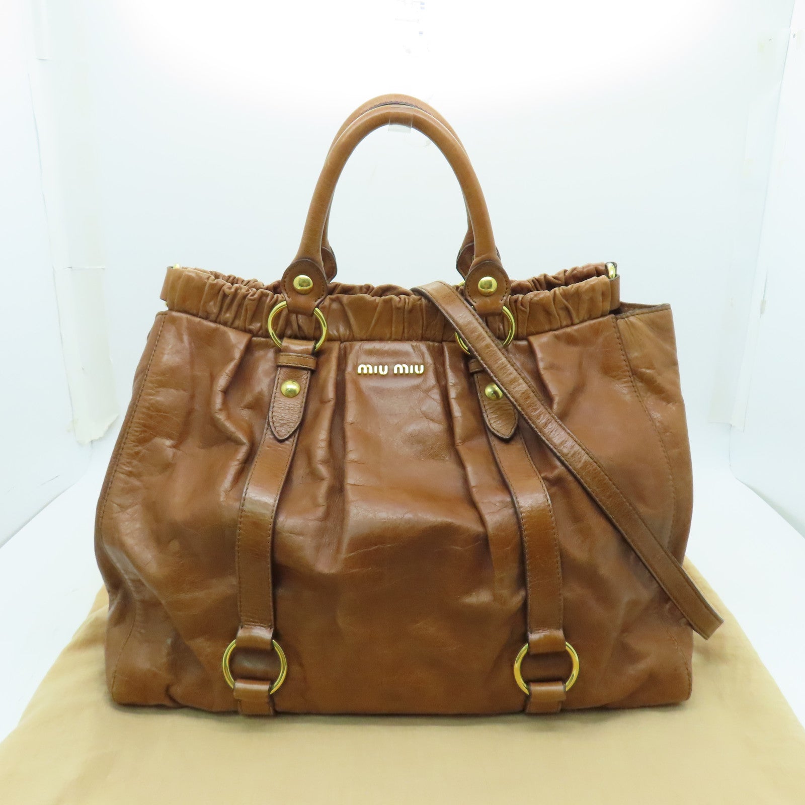 Miu Miu 牛皮皮革2way Shoulder Bag金扣手挽肩背兩用袋棕色