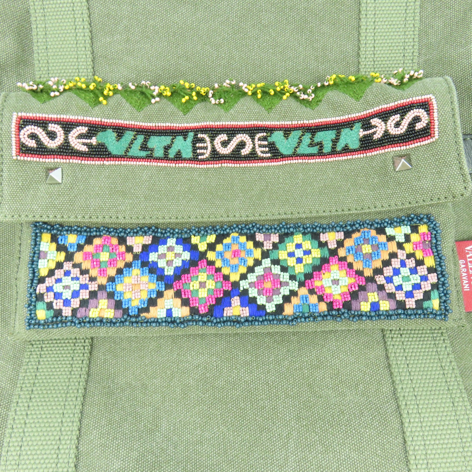 Valentino 帆布Tote Bag銀扣手挽袋綠色