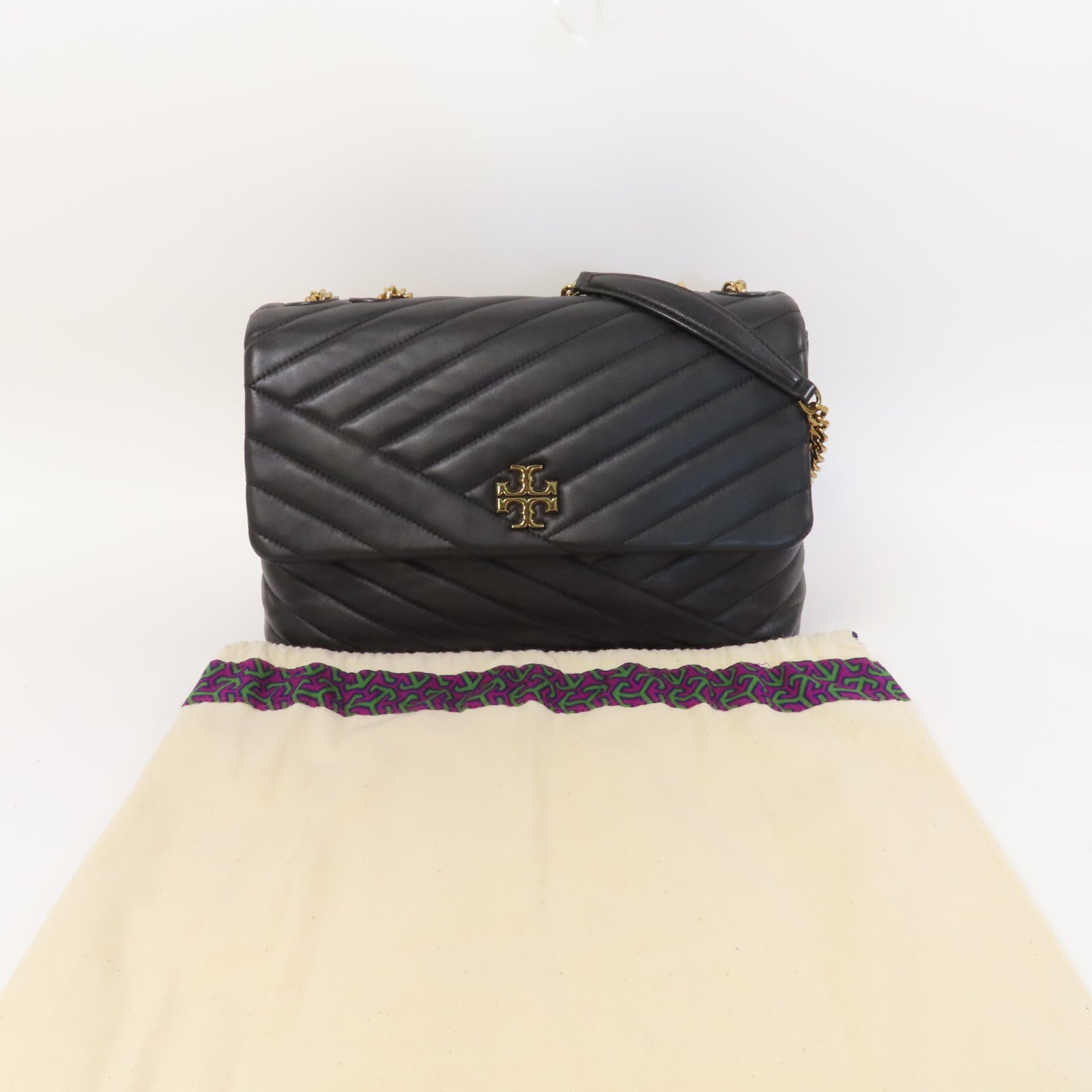 Tory Burch 牛皮皮革Shoulder Bag金扣鏈帶肩背袋黑色