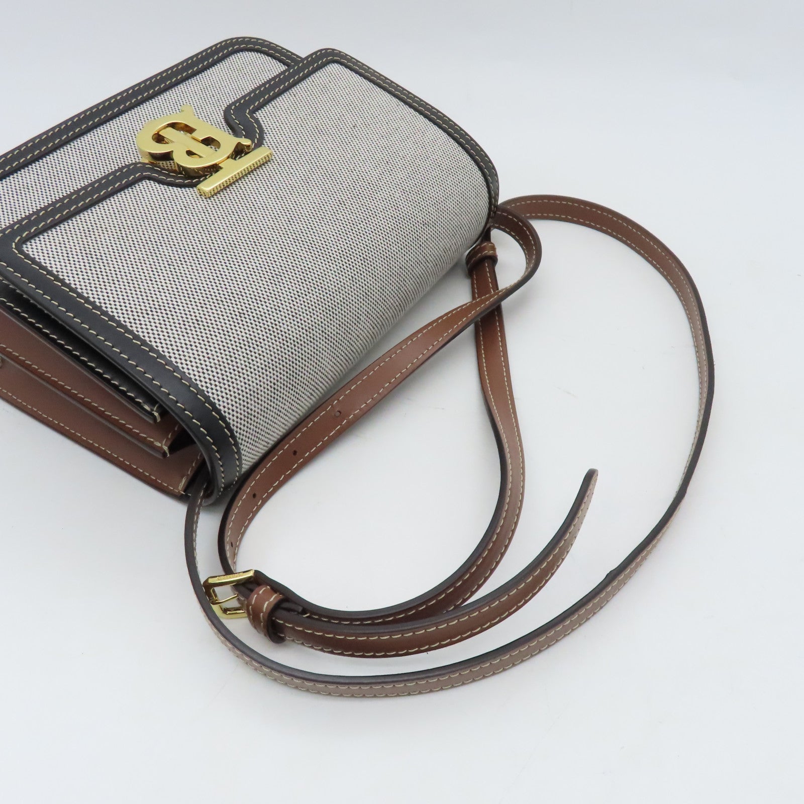 BURBERRY帆布/牛皮皮革Shoulder Bag金扣肩背袋白色/黑色/棕色