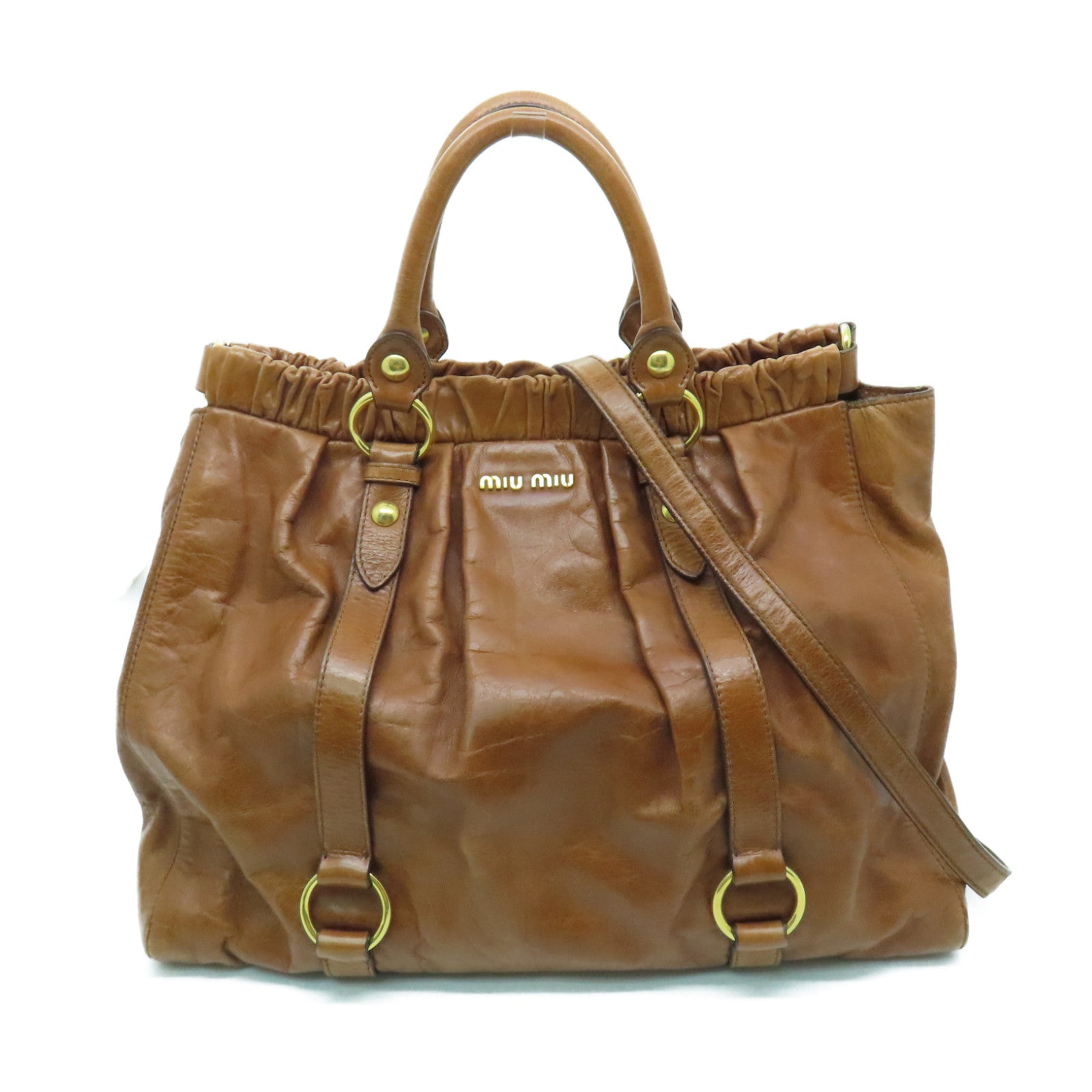 Miu Miu 牛皮皮革2way Shoulder Bag金扣手挽肩背兩用袋棕色