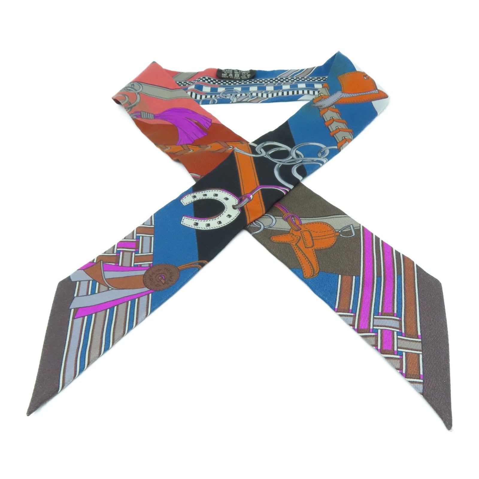 HERMES Silk Twilly Scarf Brown