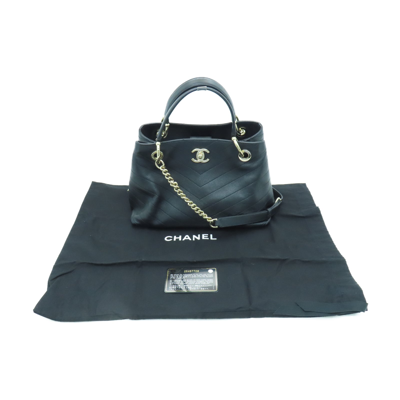 CHANEL 【激減優惠】斜紋羊皮皮革2 Way Shoulder Bag金扣鏈帶肩背袋黑色