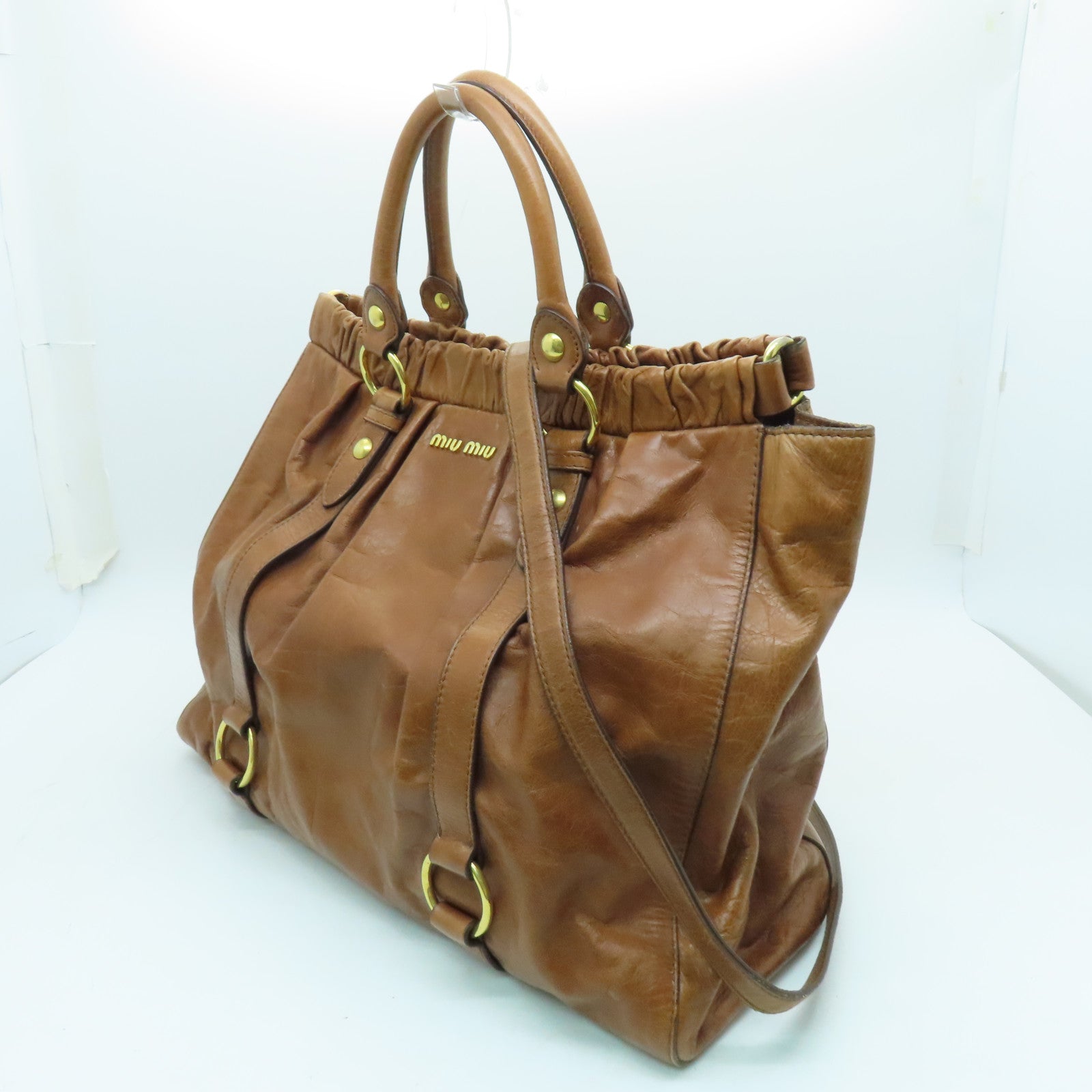 Miu Miu 牛皮皮革2way Shoulder Bag金扣手挽肩背兩用袋棕色